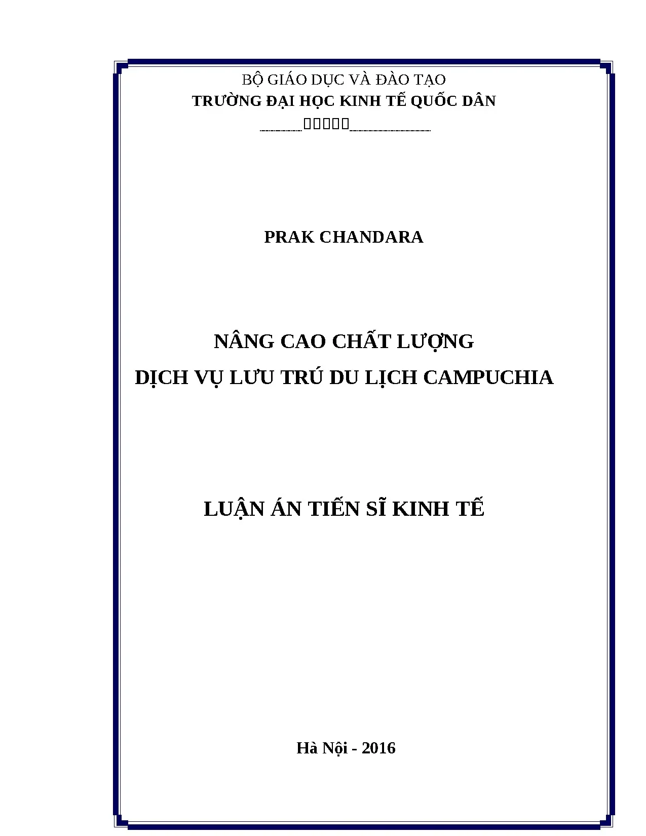 Luận án tiến sĩ nâng cao chất lượng dịch vụ lưu trú du lịch