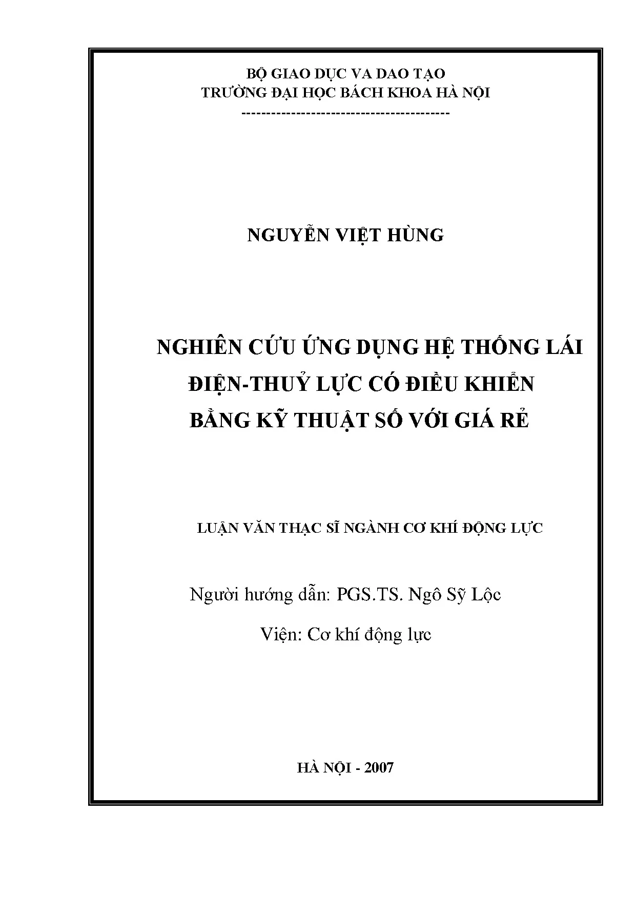 Nghiên cứu ứng dụng hệ thống lái điện thuỷ lực có điều khiển bằng kỹ thuật số với giá rẻ