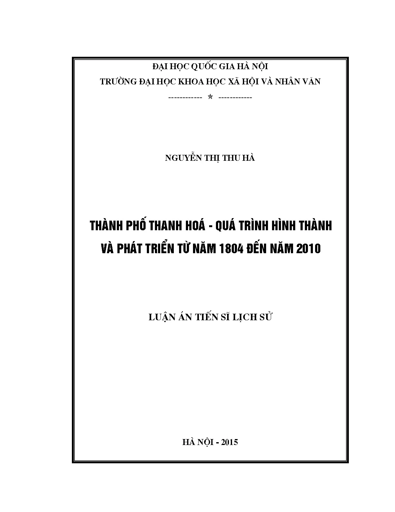 Thanh Hóa City Development from 1804 to 2010