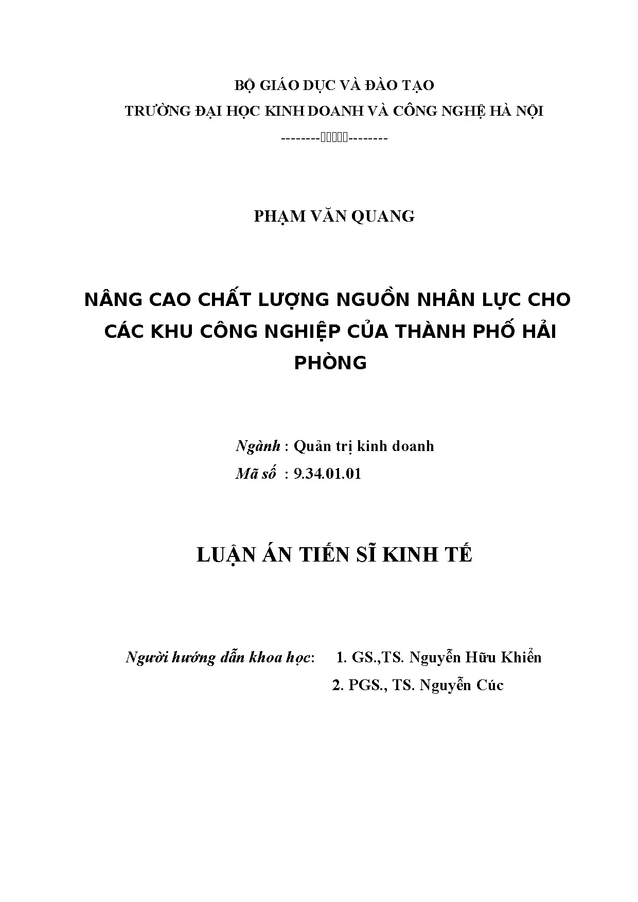 Luận án tiến sĩ nâng cao chất lượng nguồn nhân lực cho các k