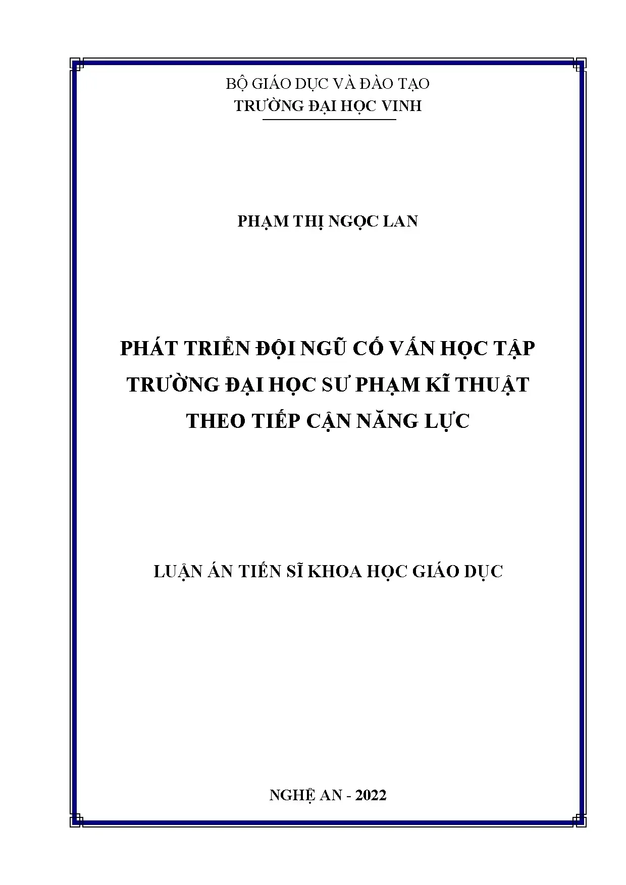 Phát triển cố vấn học tập sư phạm kỹ thuật theo năng lực