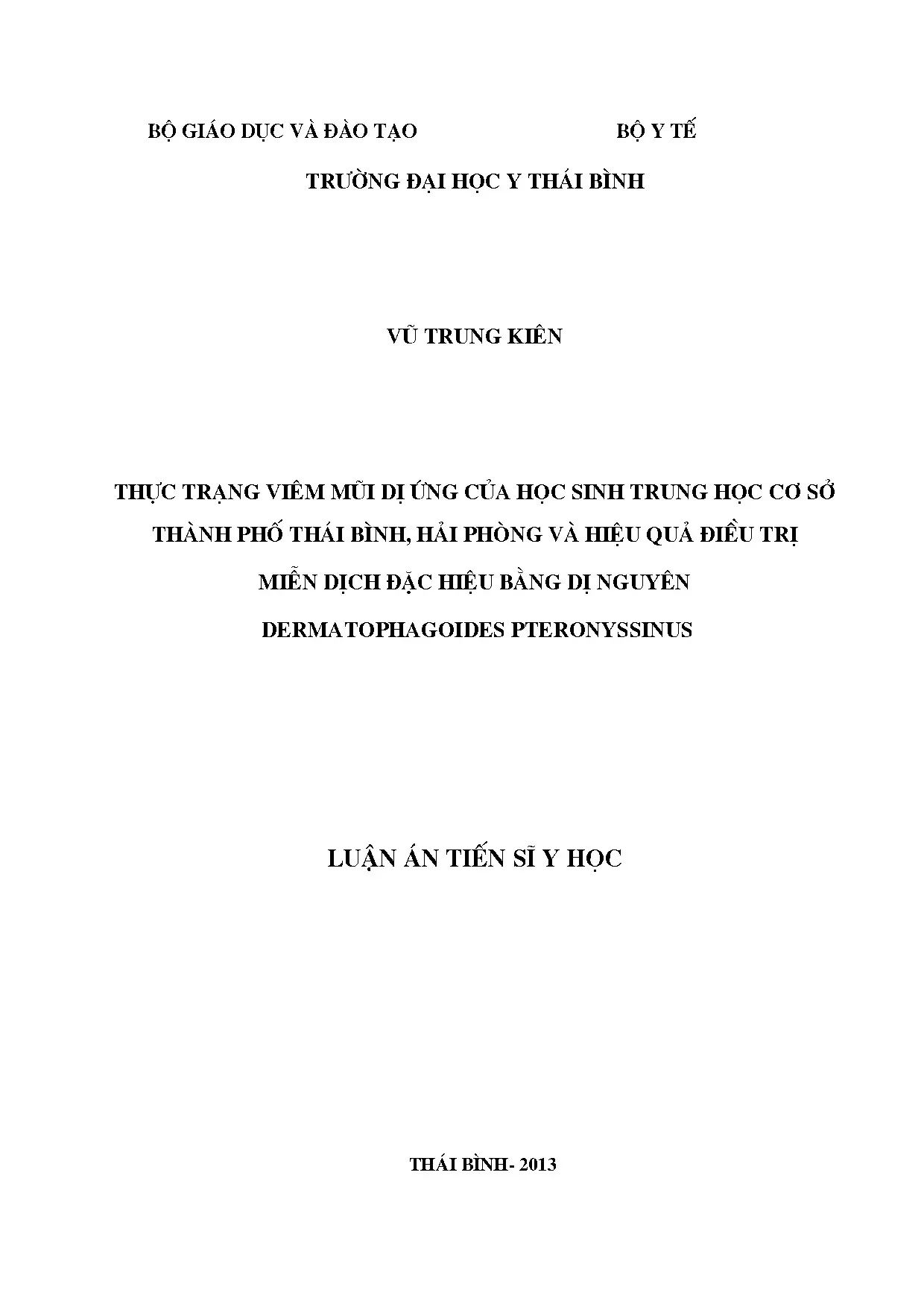 Luận án tiến sỹ tình trạng viêm mũi dị ứng của học sinh thcs