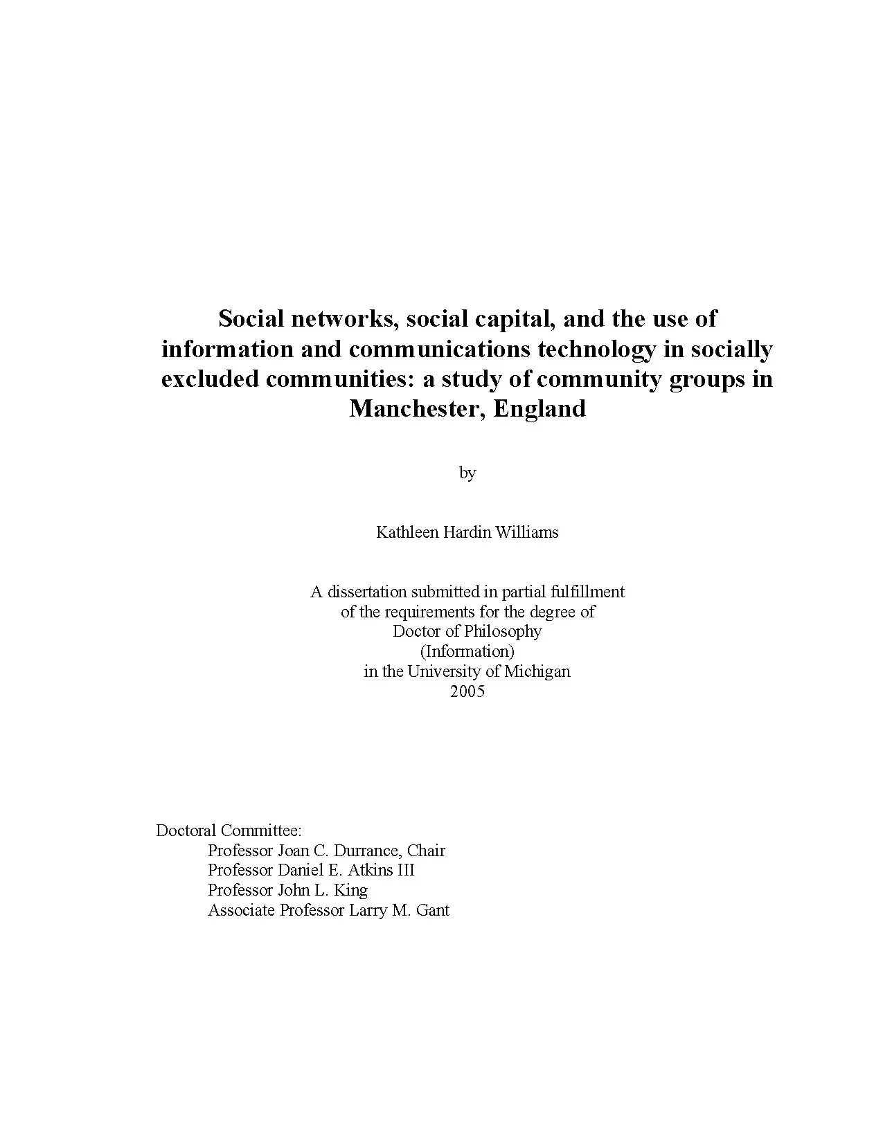 Social Networks & Social Capital in ICT Use by Excluded Communities, Manchester 2005