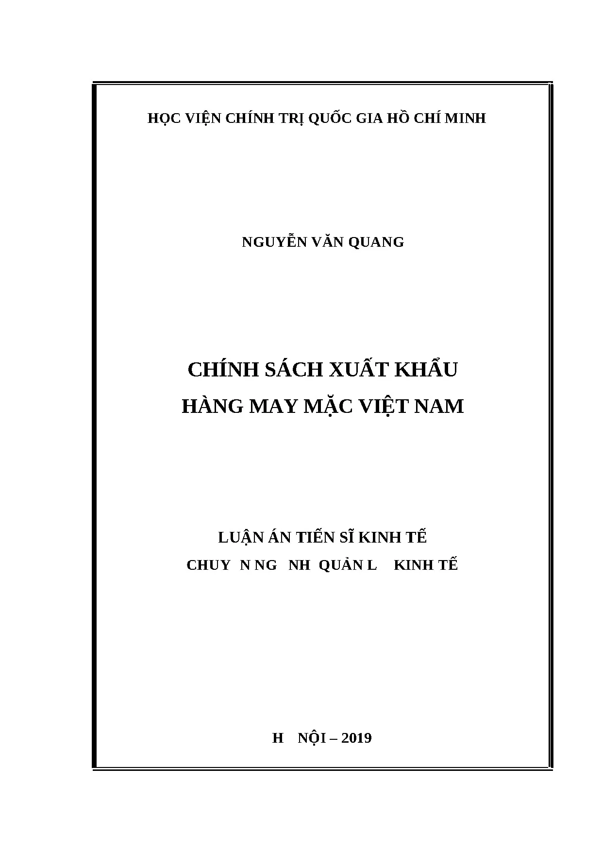 Chính sách Xuất khẩu Hàng May Mặc Việt Nam: Luận án TS