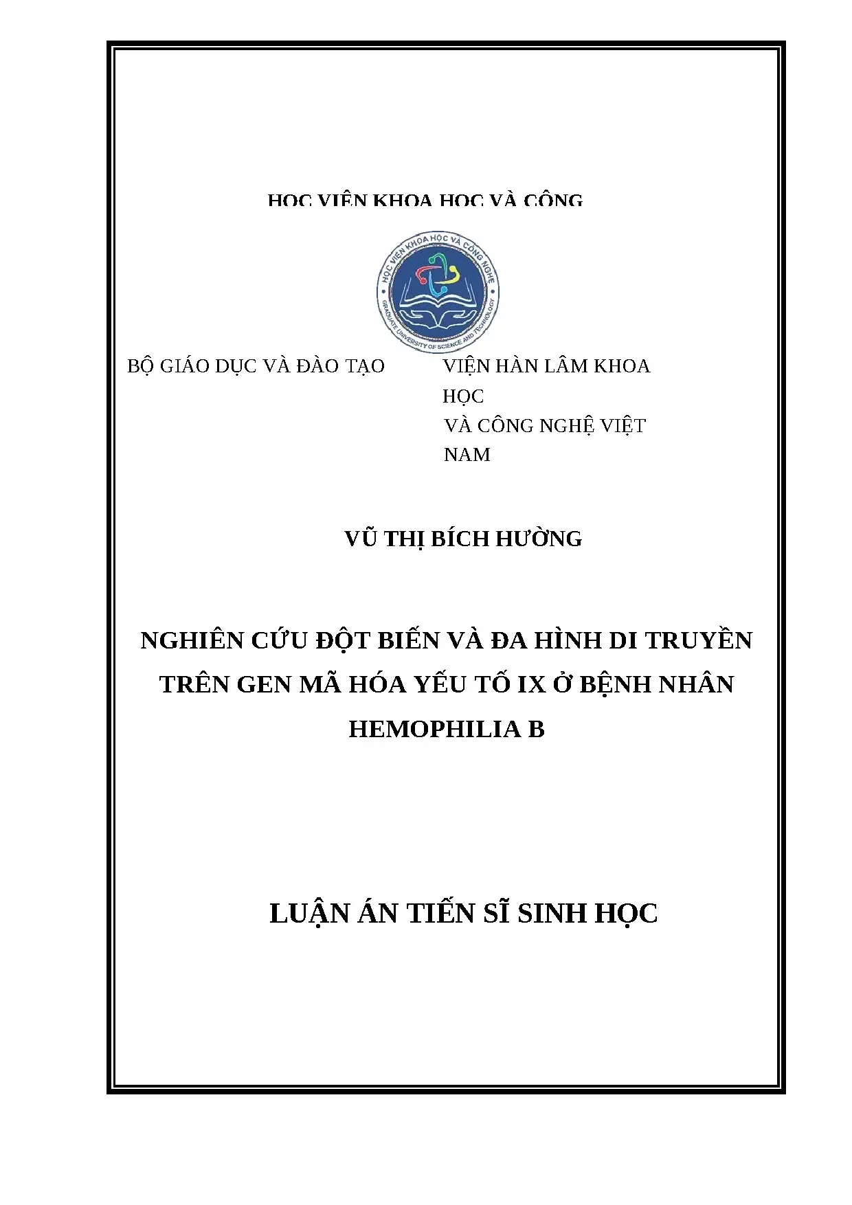 Đột biến gen yếu tố IX ở bệnh nhân Hemophilia B