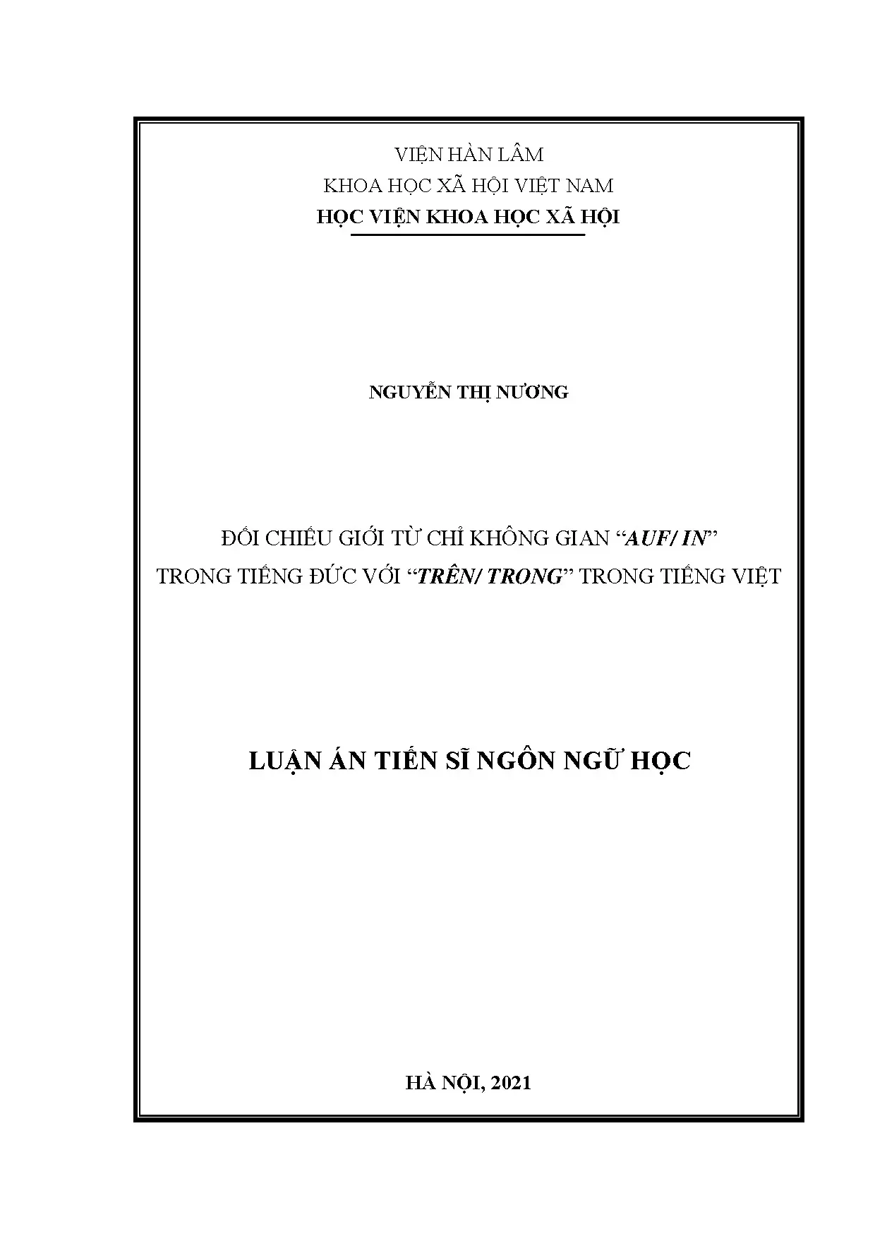 Đối chiếu giới từ không gian auf/in (Đức) với trên/trong (Việt)