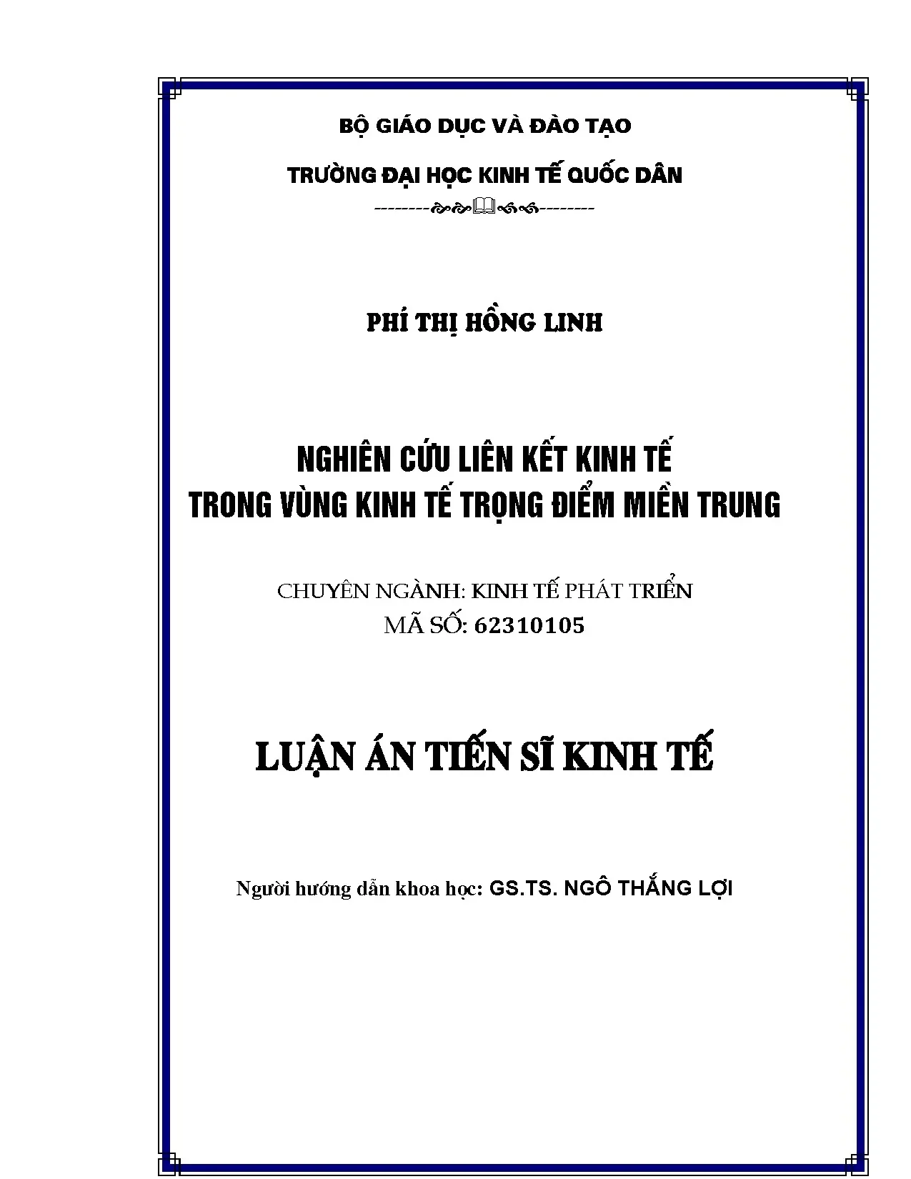 Luận án tiến sỹ nghiên cứu liên kết kinh tế trong vùng kinh