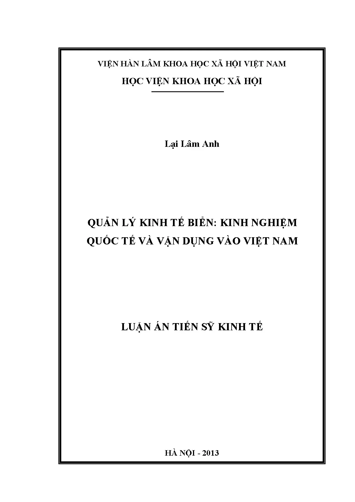 Luận án tiến sĩ kinh tế quản lý kinh tế biển kinh nghiệm quố