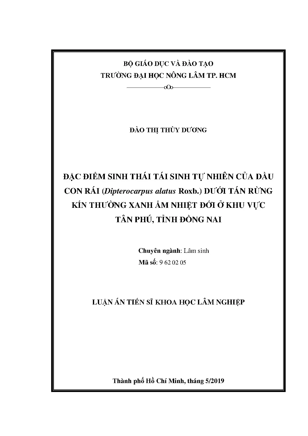 Luận án tiến sĩ đặc điểm sinh thái tái sinh tự nhiên của dầu
