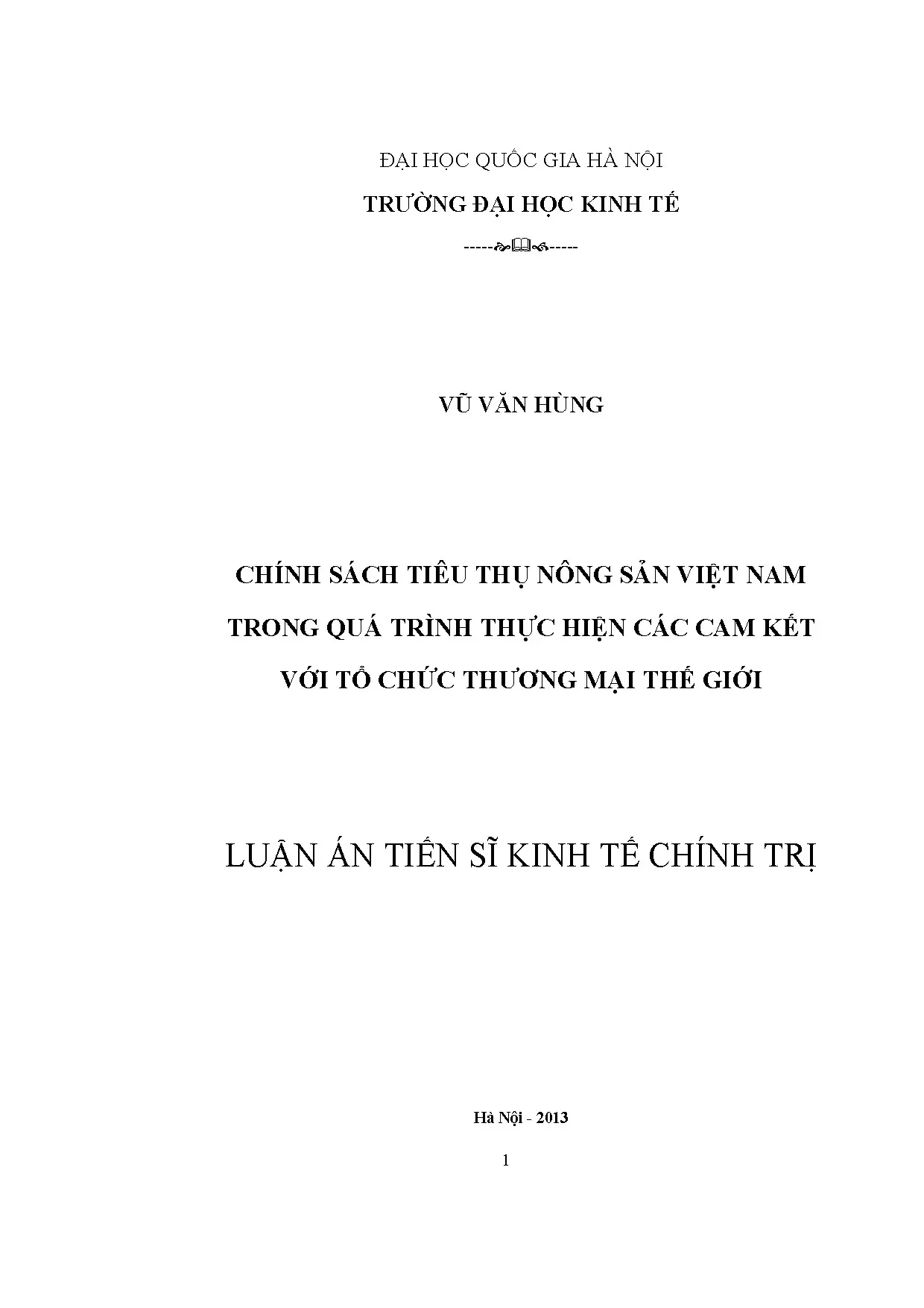 Luận án tiến sĩ chích sách tiêu thụ nông sản việt nam trong