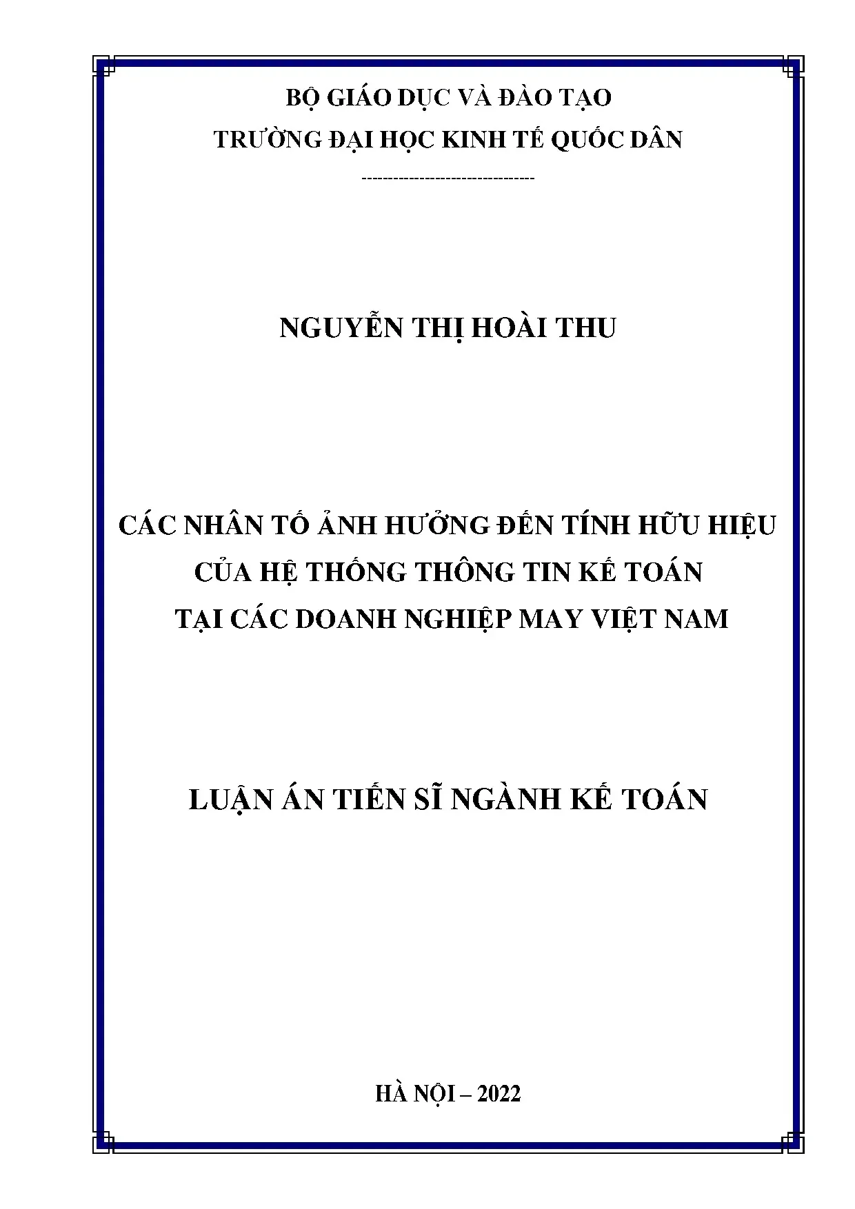 Hệ thống thông tin kế toán: Các nhân tố ảnh hưởng tại DN may VN