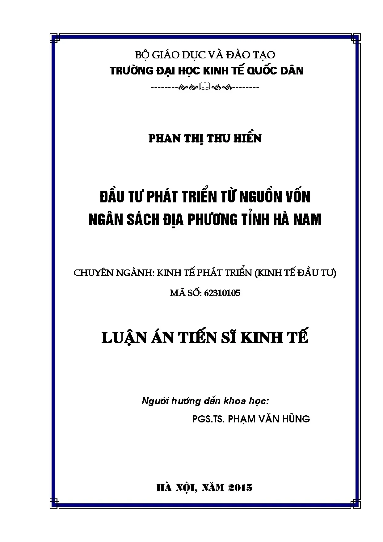 Luận án tiến sĩ kinh tế đầu tư phát triển từ nguồn vốn ngân
