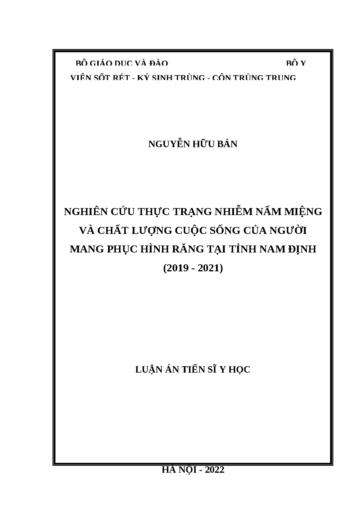 Nhiễm nấm miệng & chất lượng sống người mang phục hình răng Nam Định