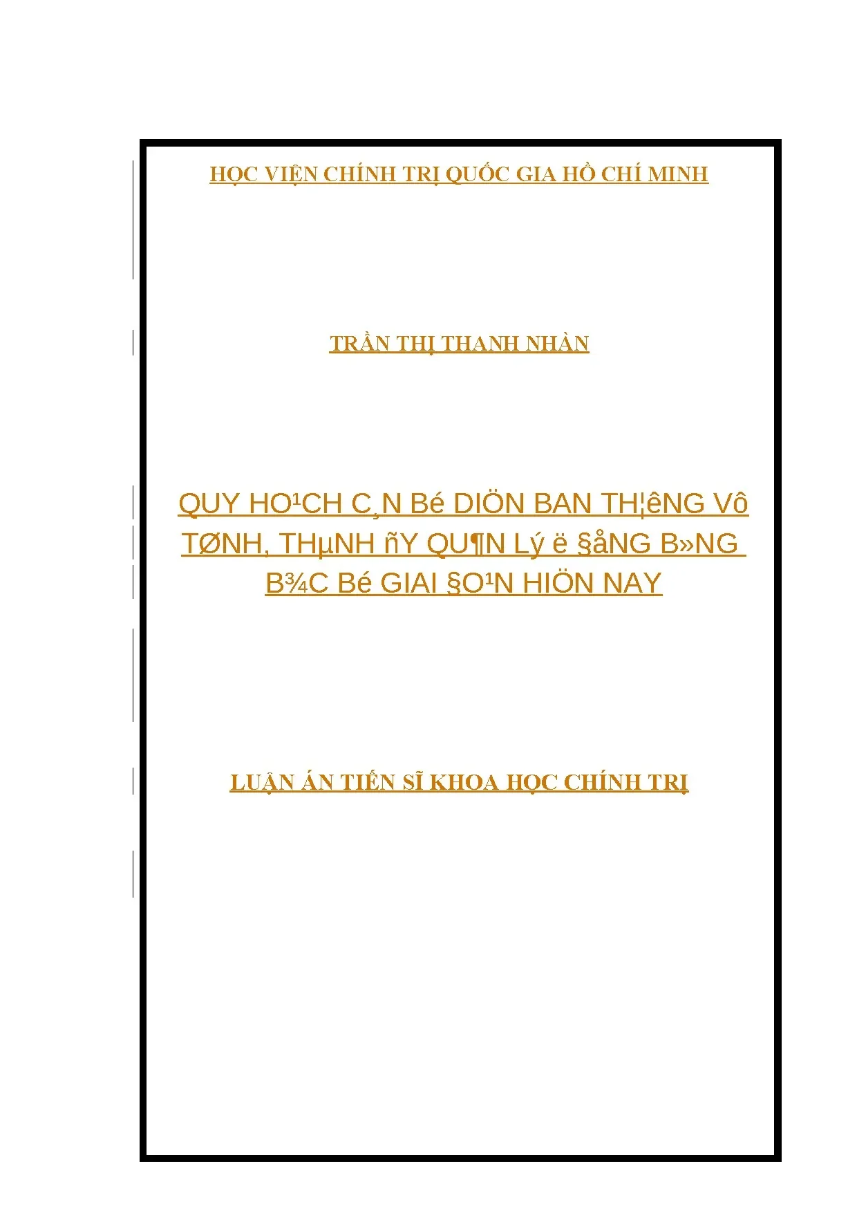 Luận án tiến sĩ khoa học chính trị quy hoạch cán bộ diện ban