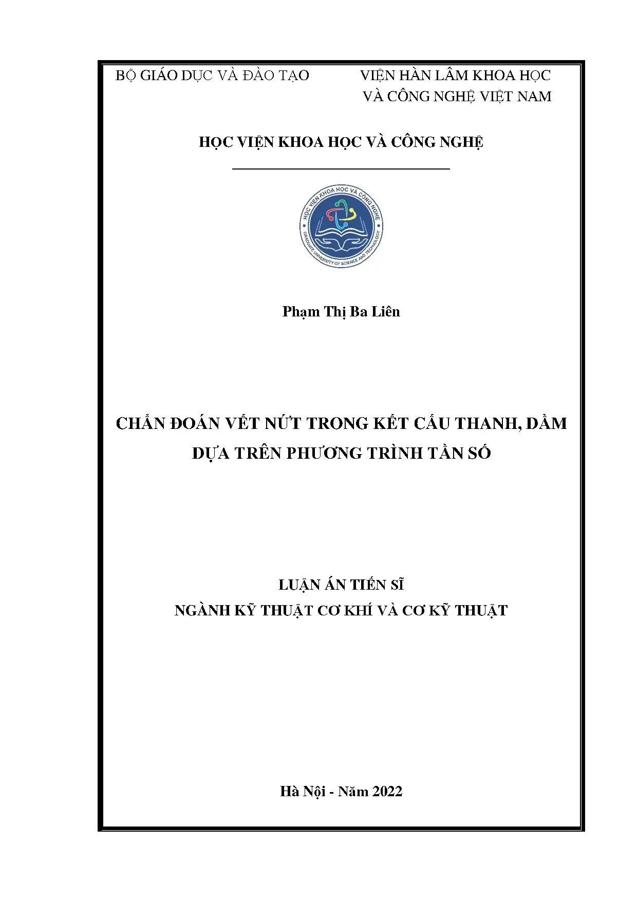 Chẩn đoán Vết nứt Kết cấu Thanh Dầm bằng Phương trình Tần số
