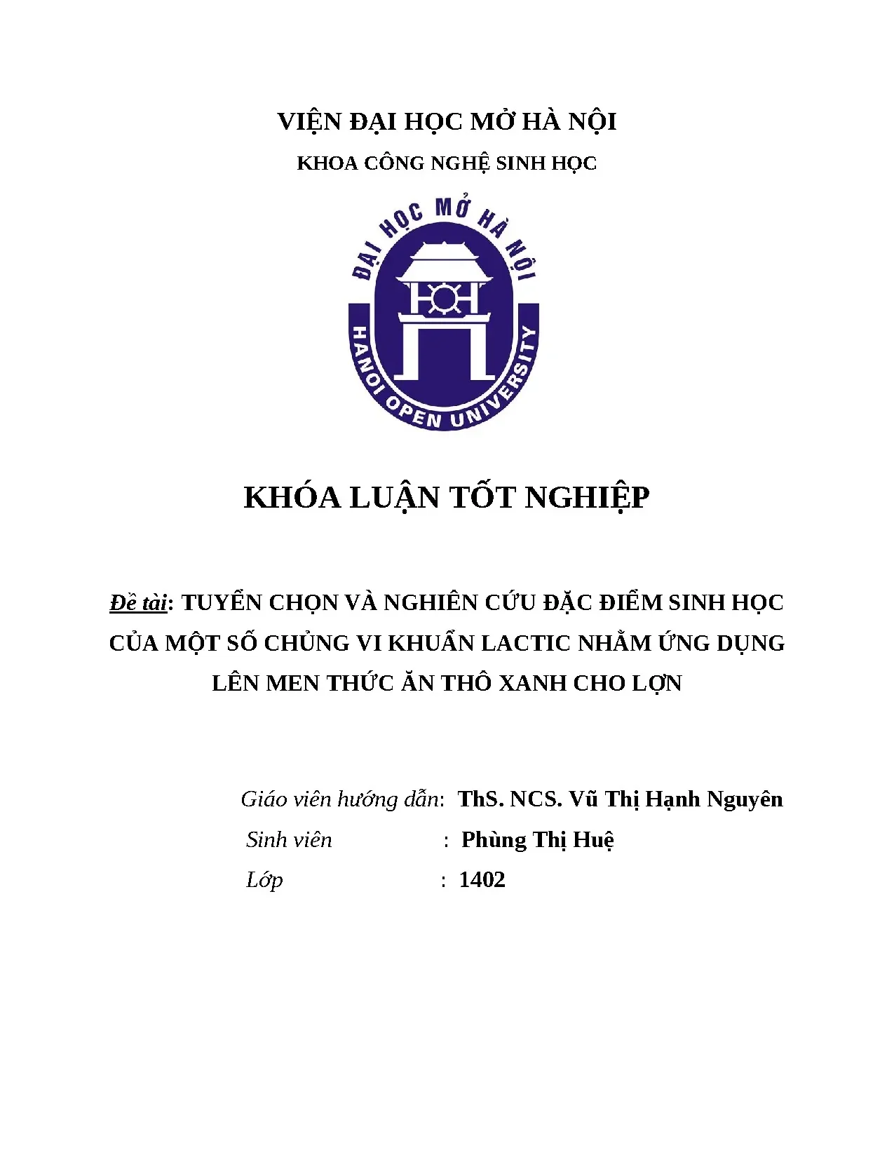Ứng dụng vi khuẩn lactic lên men thức ăn cho lợn