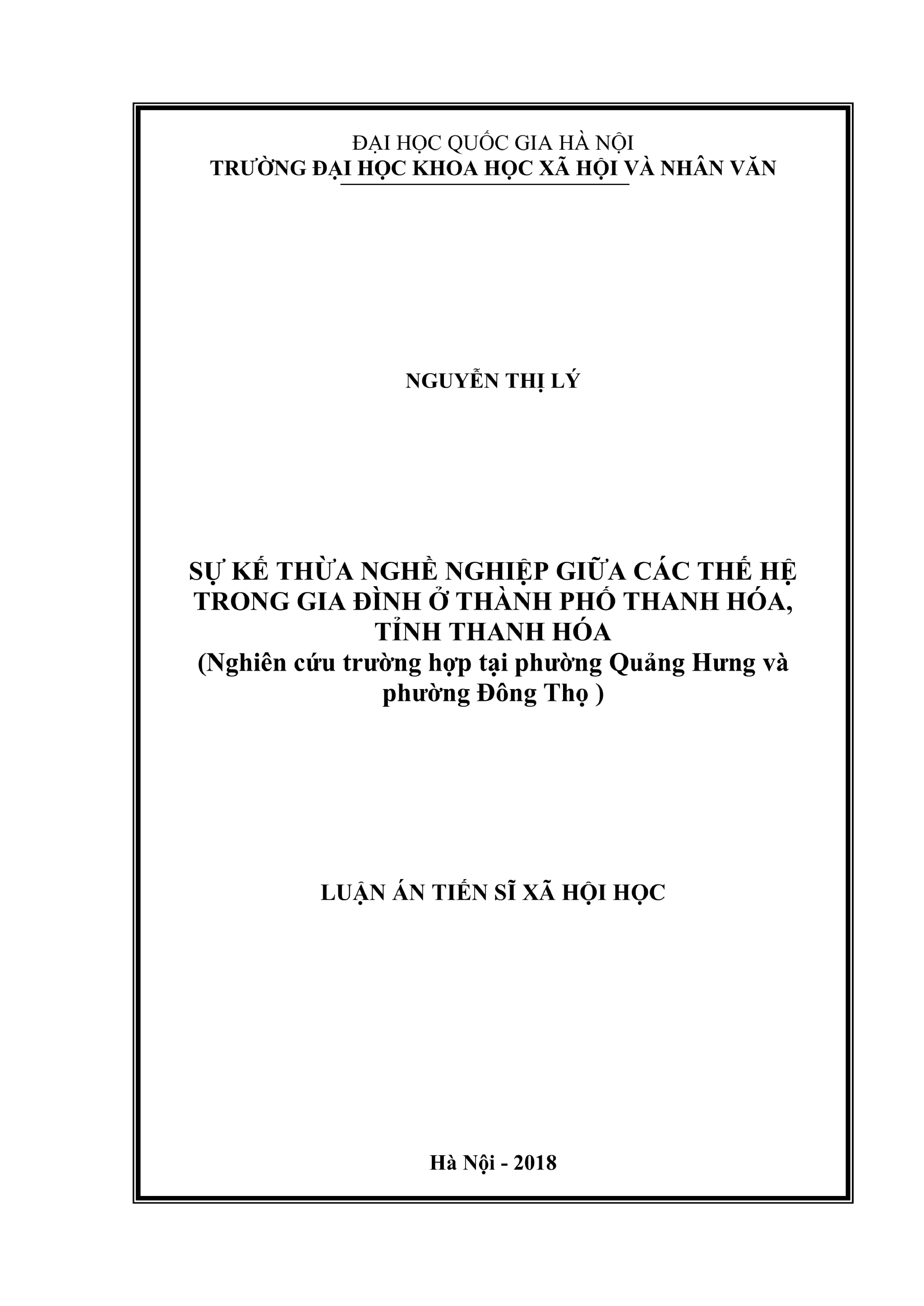 Luận án tiến sĩ sự kế thừa nghề nghiệp giữa các thế hệ trong
