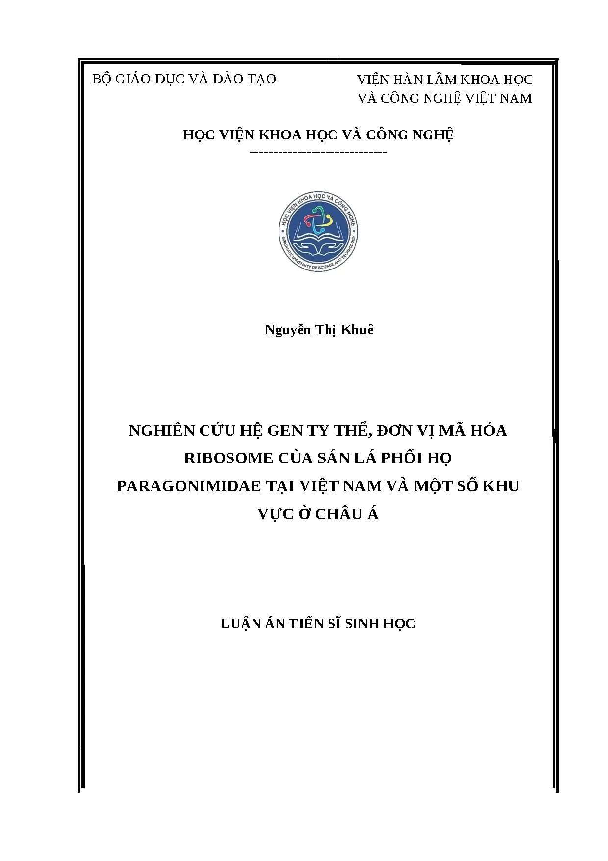 Nghiên cứu hệ gen ty thể sán lá phổi Paragonimidae