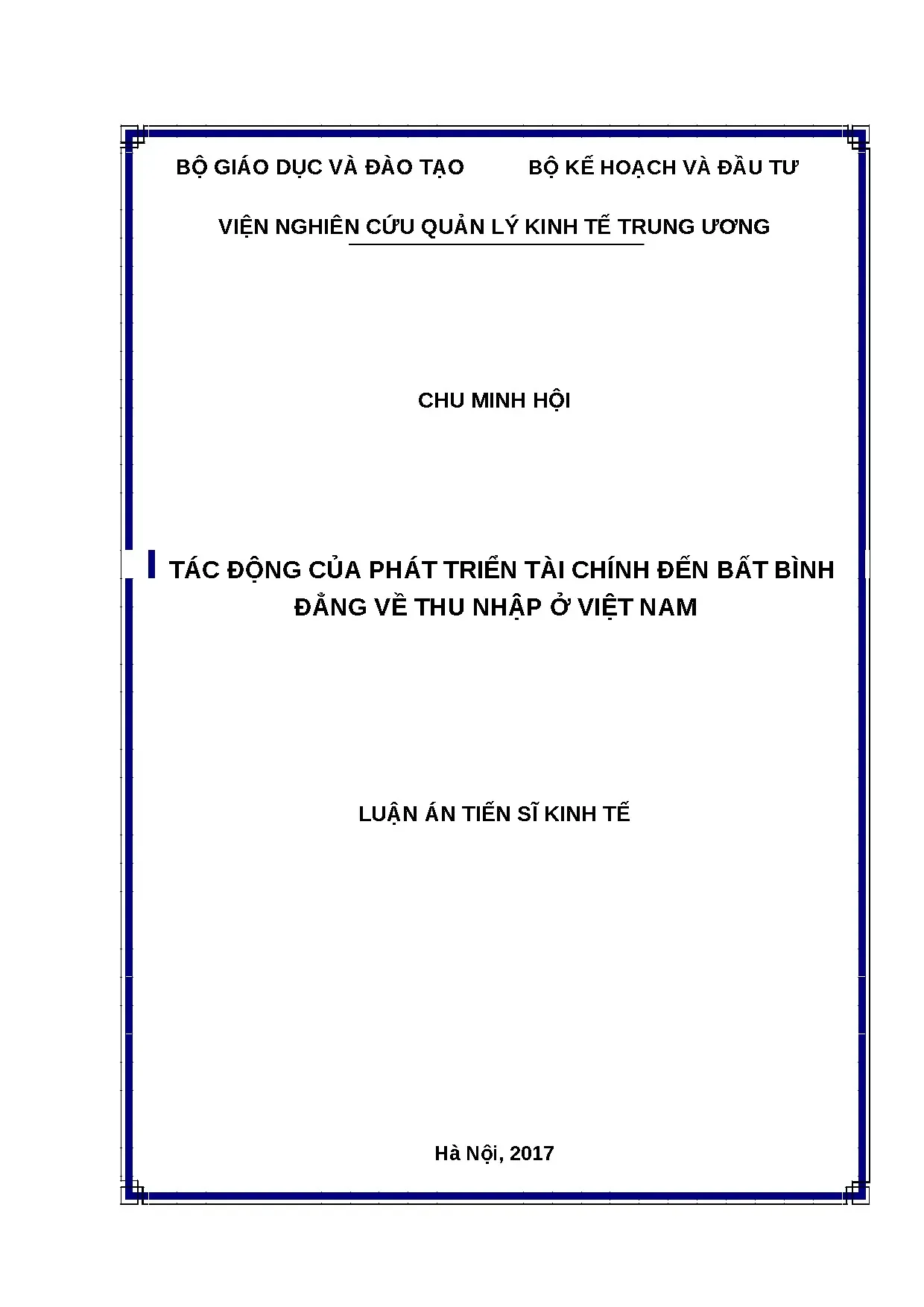 Phát triển tài chính và bất bình đẳng thu nhập ở Việt Nam