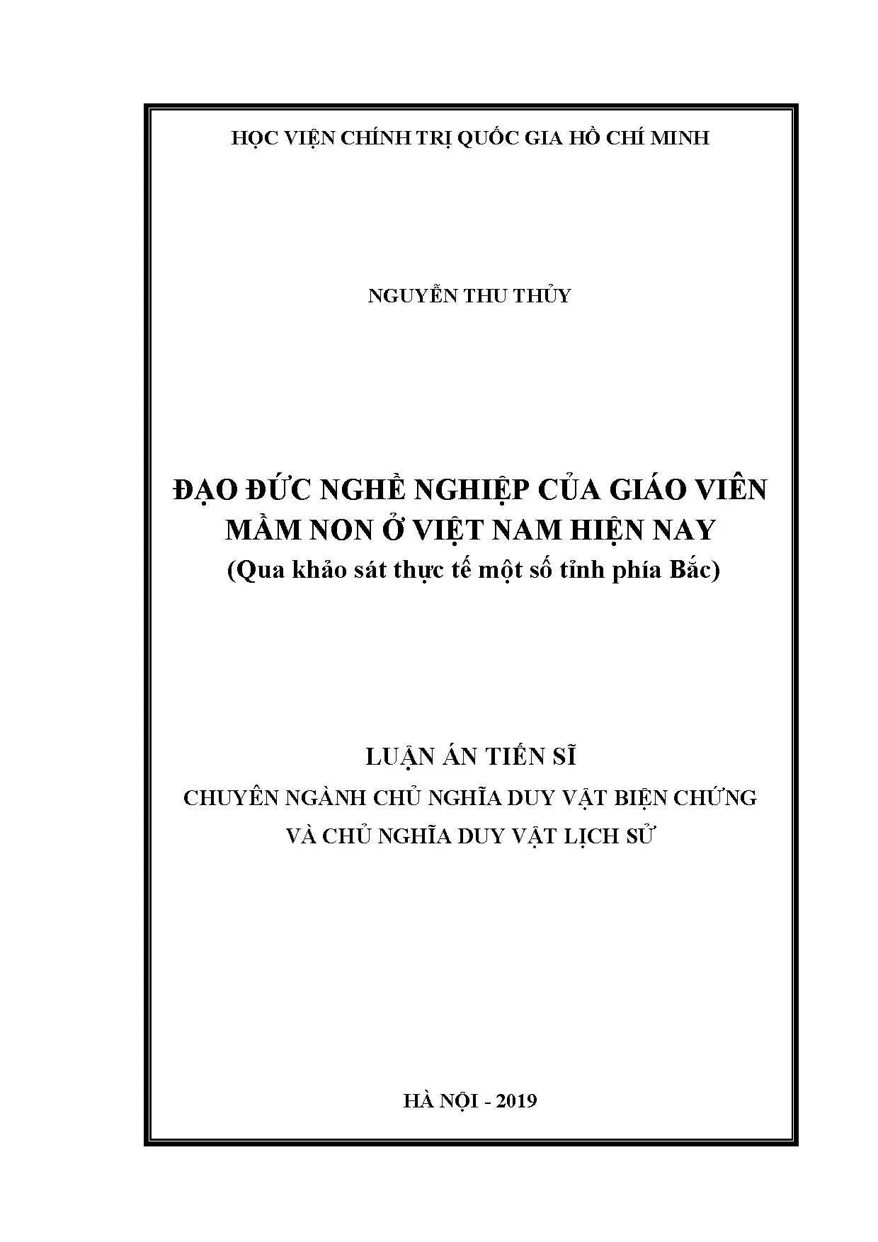 Luận án tiến sĩ đạo đức nghề nghiệp của giáo viên mầm non ở