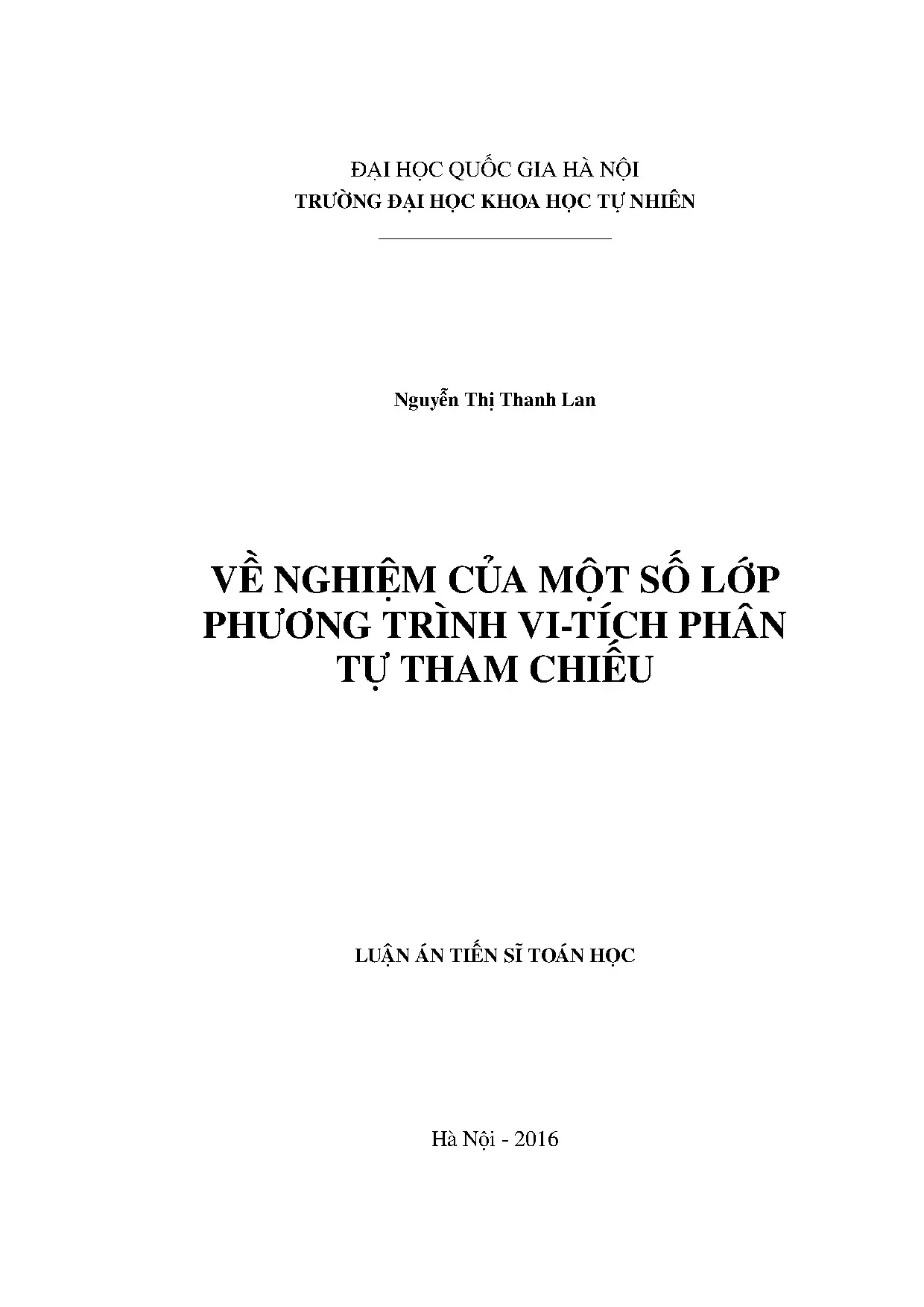 Luận án tiến sĩ về nghiệm của một số lớp phương trình vi tíc