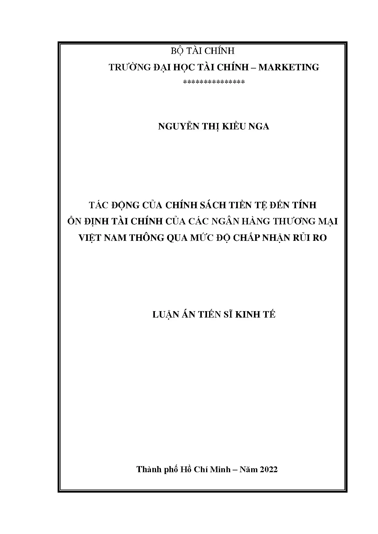 Luận án tiến sĩ tác động của chính sách tiền tệ đến tính ổn