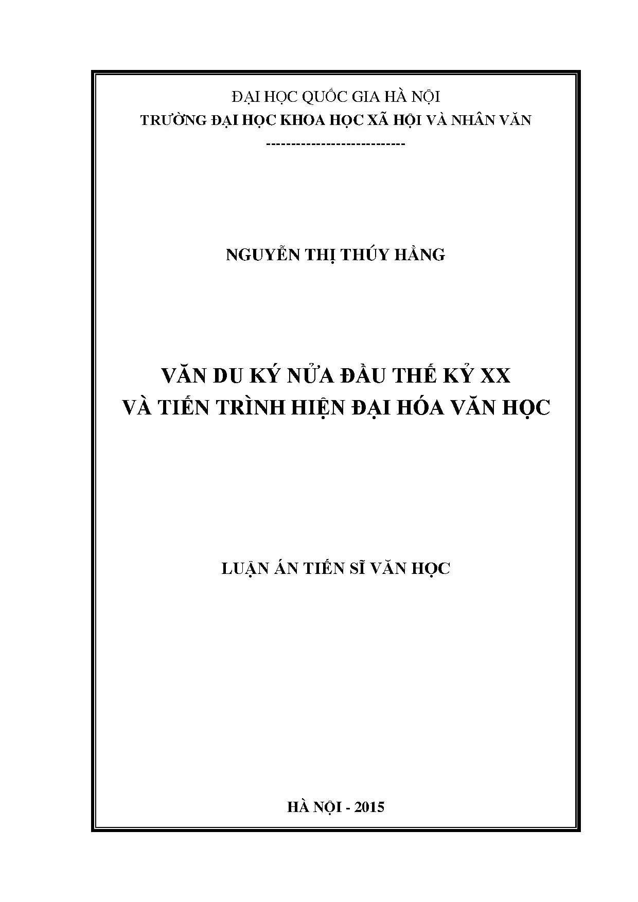 Văn du ký nửa đầu thế kỷ XX và hiện đại hóa văn học