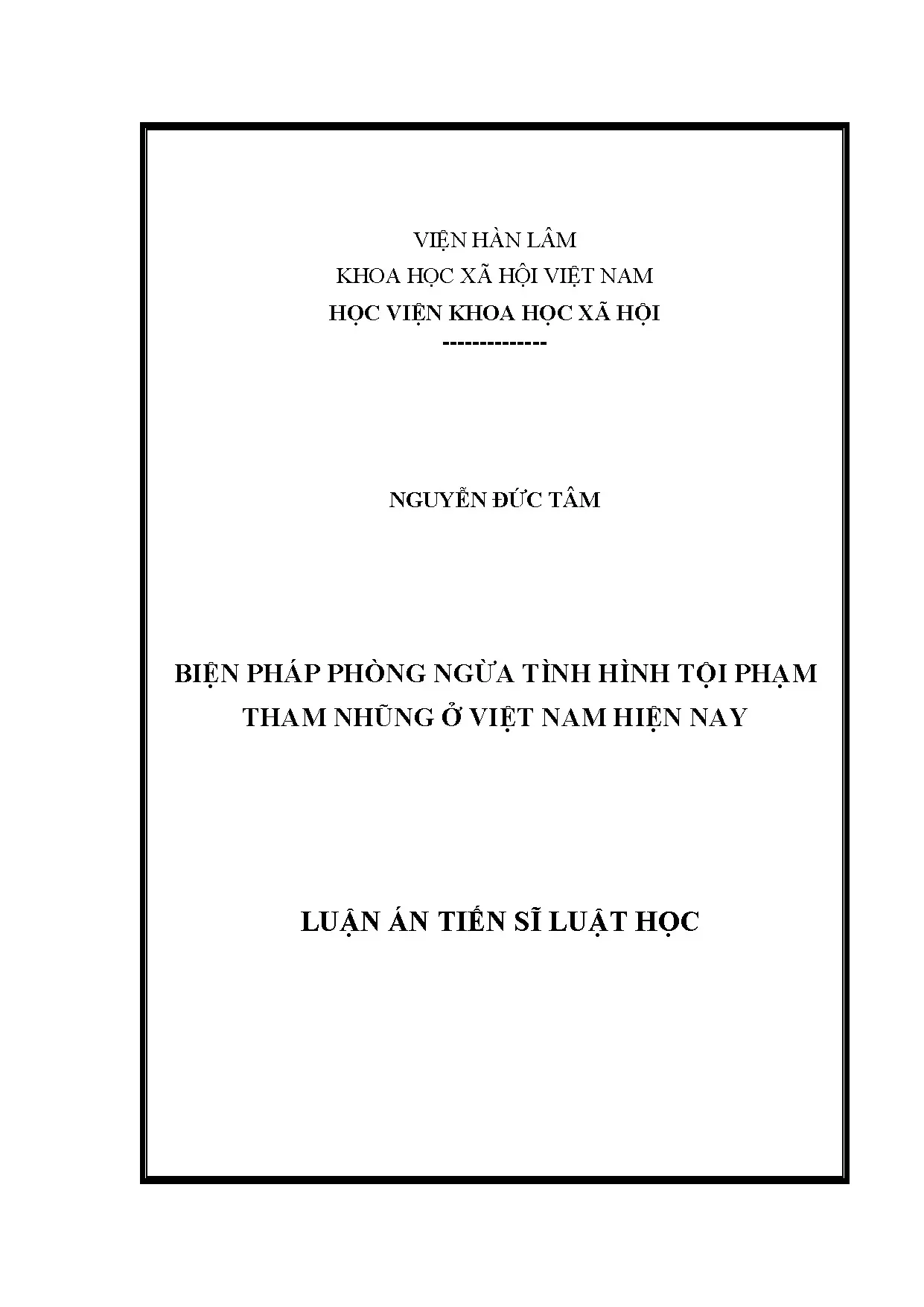 Biện pháp phòng ngừa tội phạm tham nhũng ở Việt Nam: Luận án