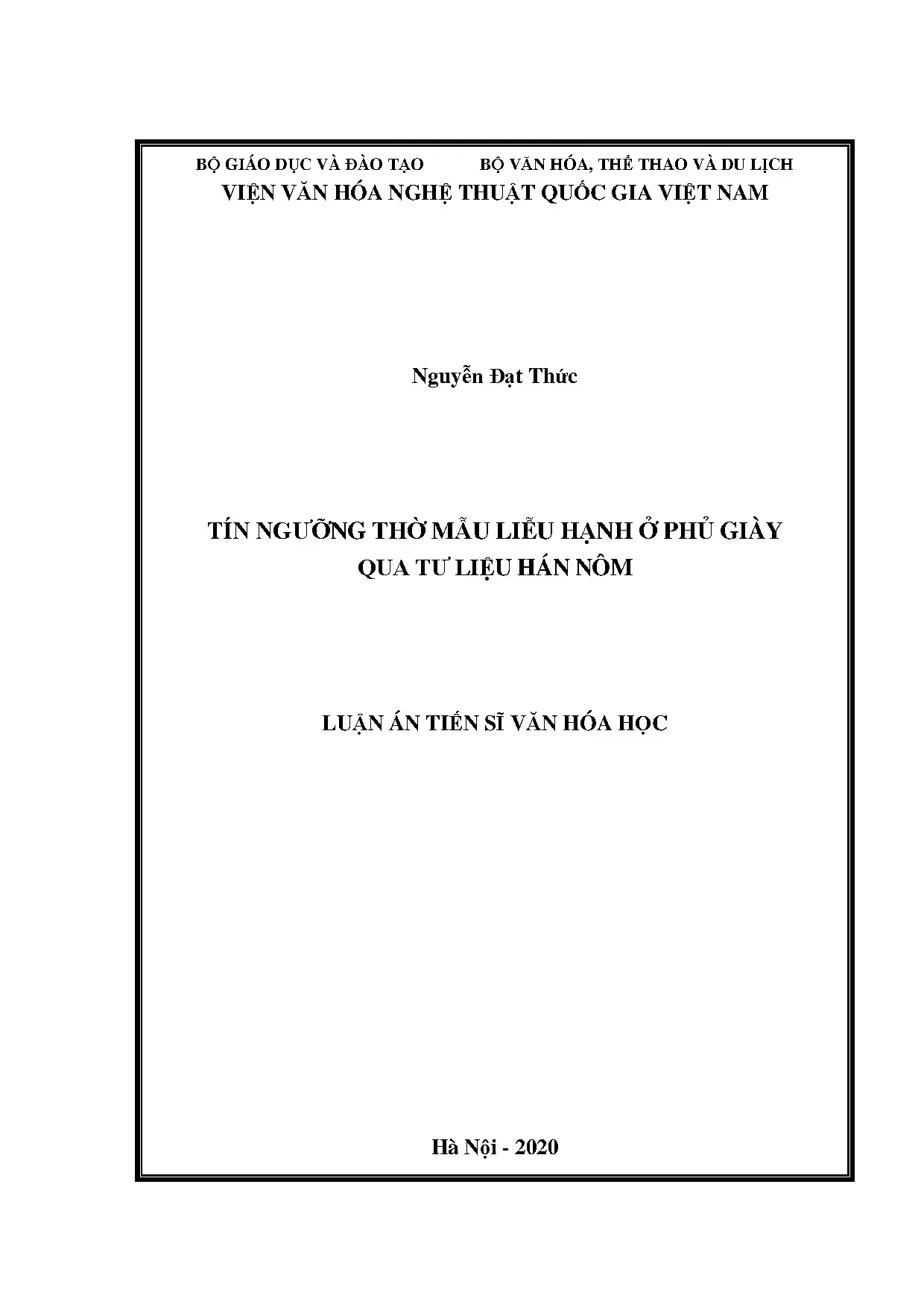 Tín ngưỡng thờ Mẫu Liễu Hạnh ở Phủ Giày qua tư liệu Hán Nôm