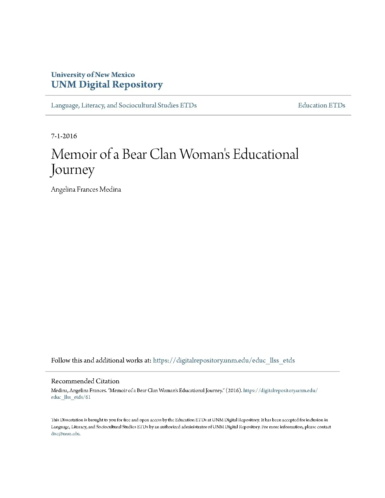 Memoir of a bear clan womans educational journey