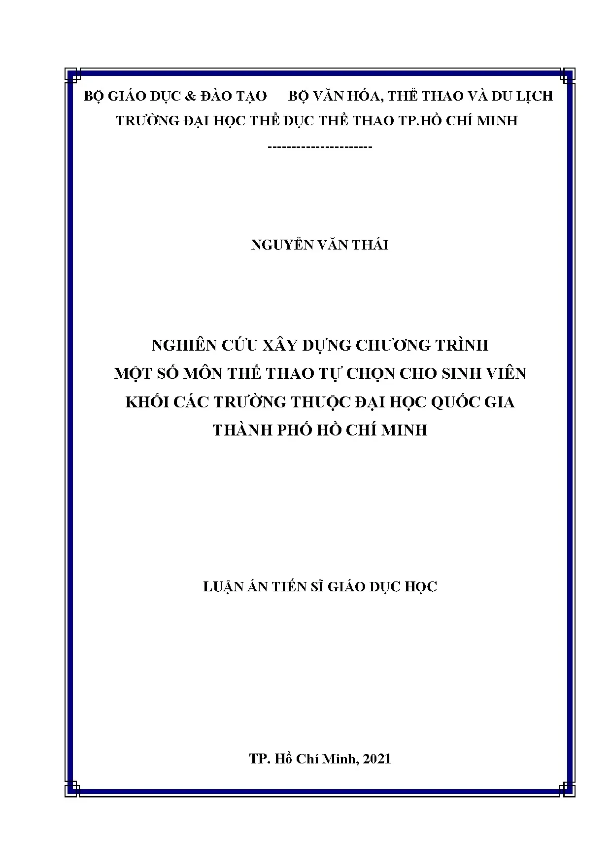 Xây dựng chương trình thể thao tự chọn cho sinh viên ĐHQG TP.HCM