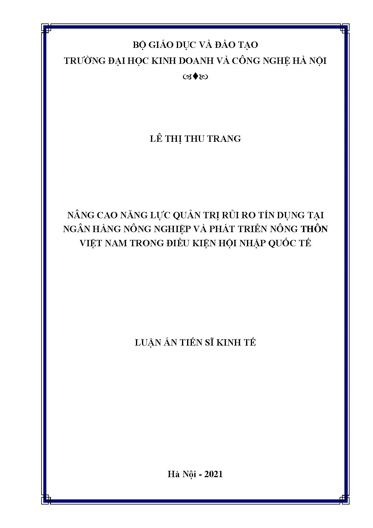 Nâng cao năng lực quản trị rủi ro tín dụng tại Ngân hàng Nông nghiệp Việt Nam