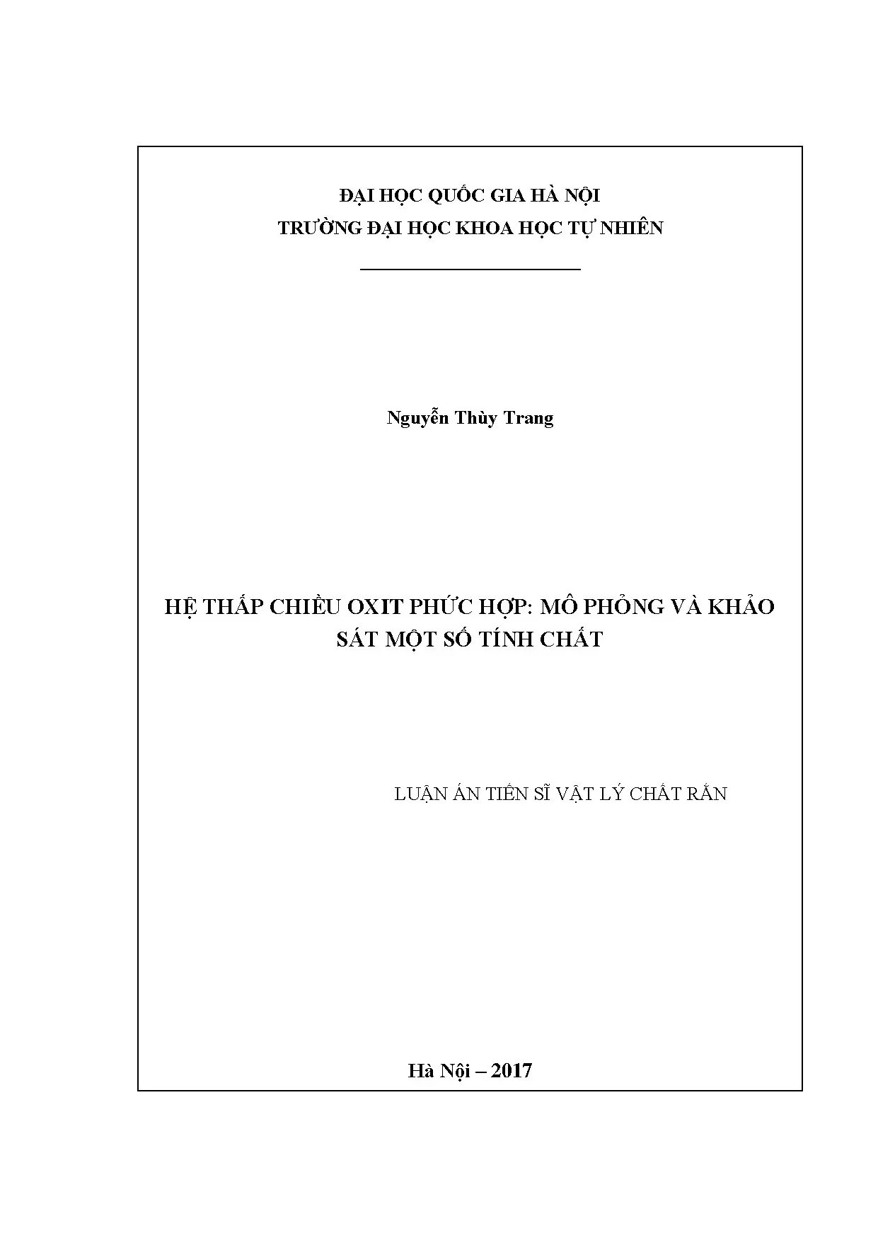 Luận án tiến sĩ hệ thấp chiều oxit phức hợpmô phỏng và khảo