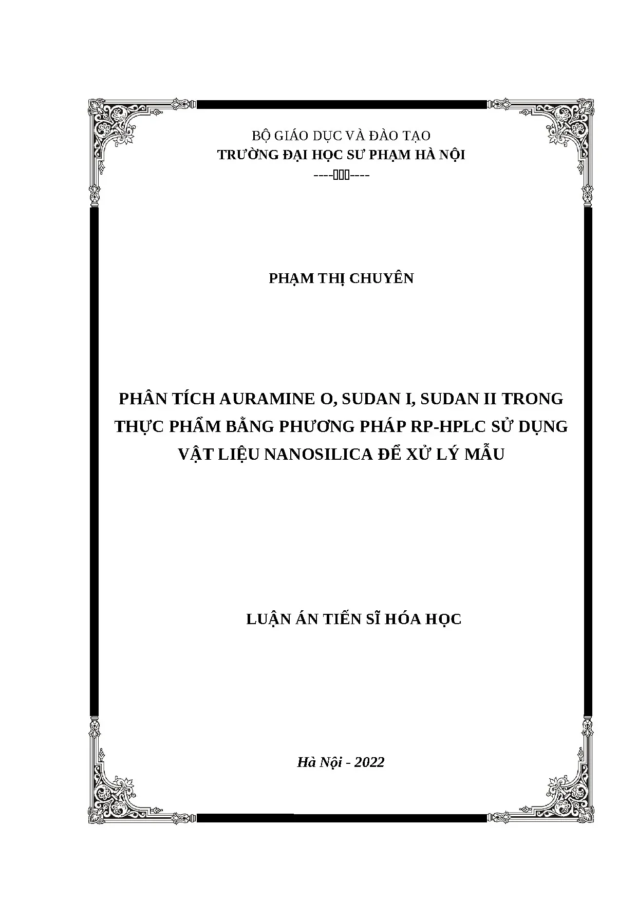 Phân tích Auramine O, Sudan I, II trong thực phẩm bằng RP-HPLC