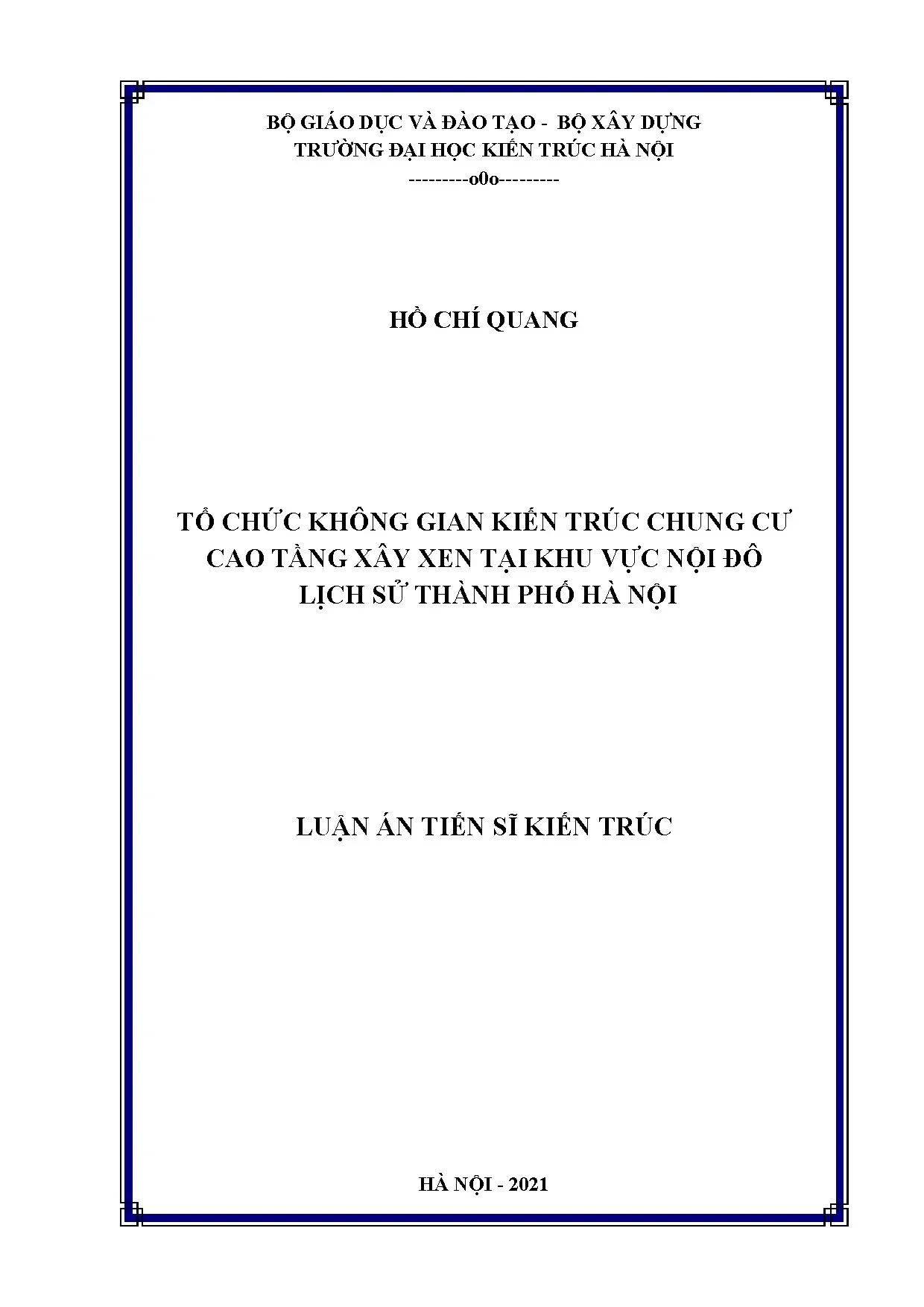 Tổ chức không gian kiến trúc chung cư cao tầng xây xen nội đô lịch sử Hà Nội