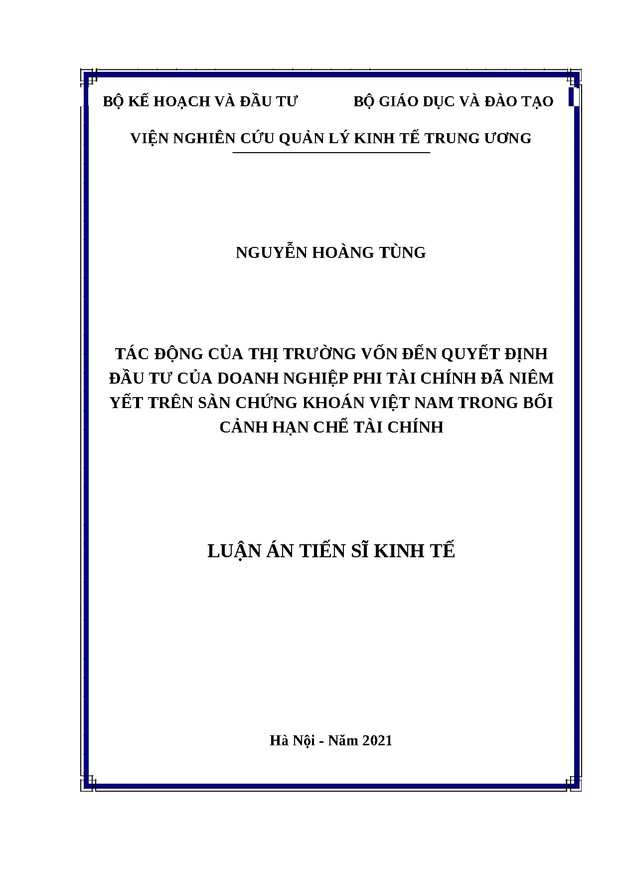Tác động thị trường vốn đến đầu tư doanh nghiệp phi tài chính Việt Nam