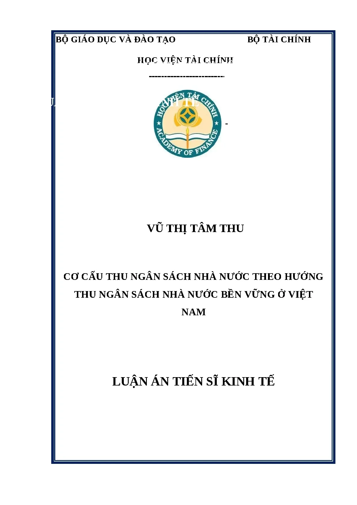 Cơ cấu thu NSNN bền vững tại Việt Nam - Luận án TS