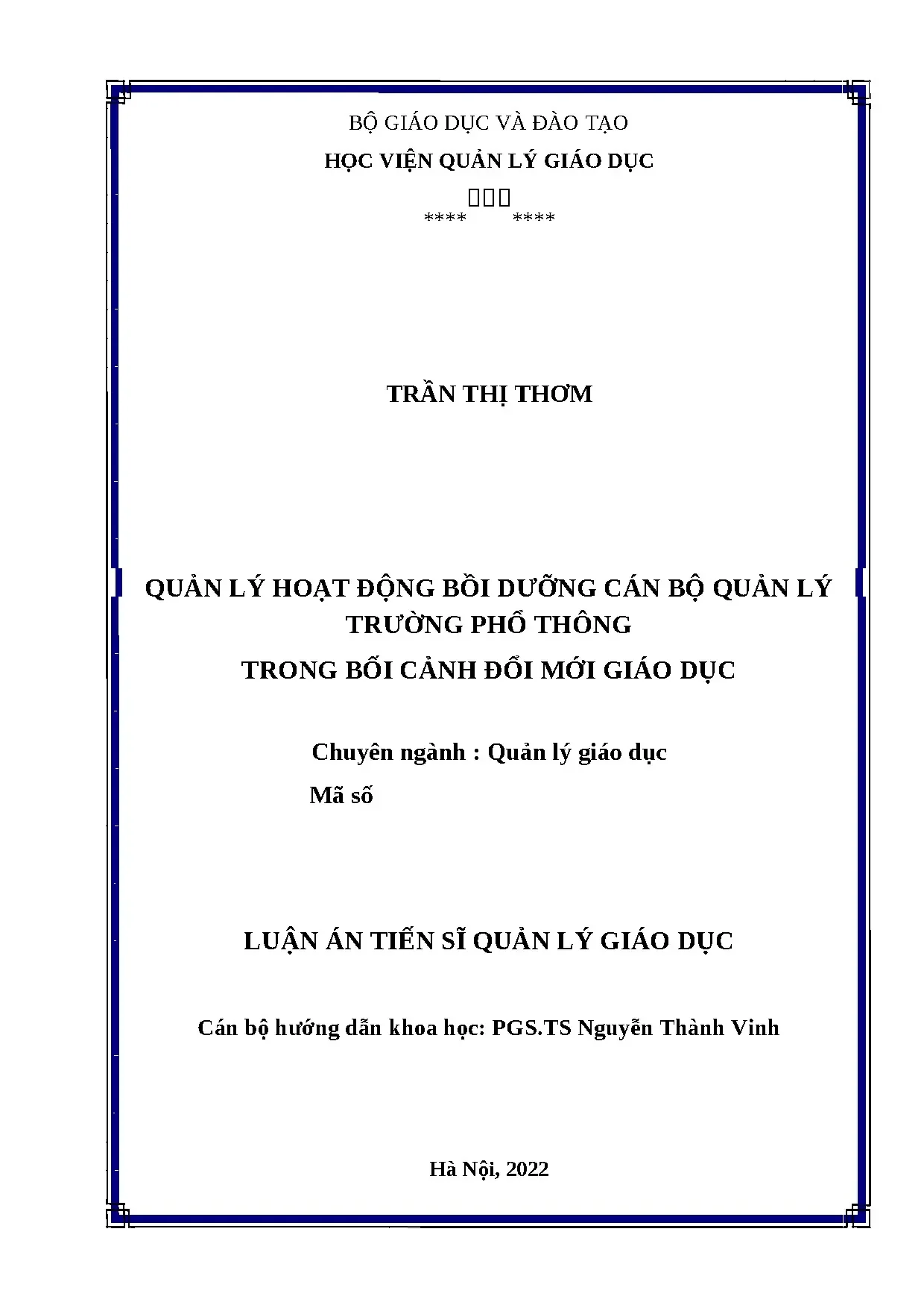 Luận án quản lý hoạt động bồi dưỡng cán bộ quản lý