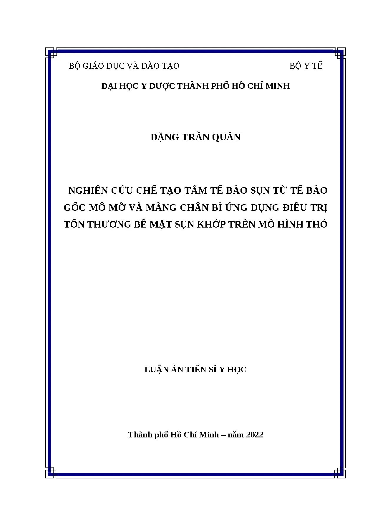 Luận án ncs quân nghiên cứu chế tạo tấm tế bào sụn từ tế bào
