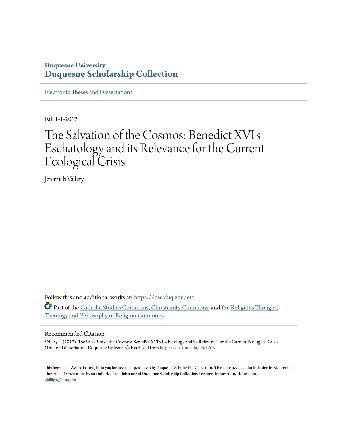 The salvation of the cosmos benedict xvis eschatology and it