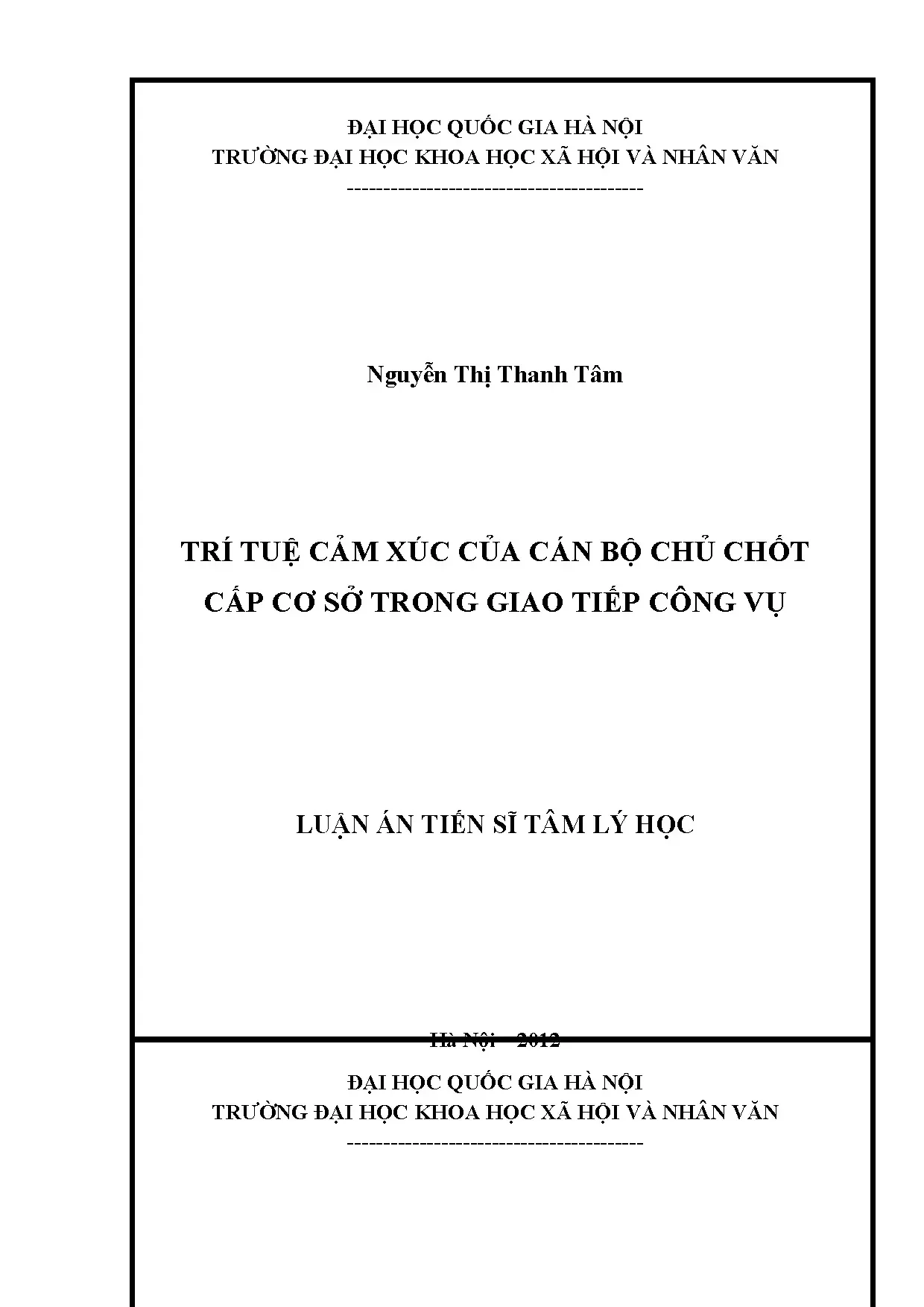 Luận án tiến sĩ trí tuệ cảm xúc của cán bộ chủ chốt cấp cơ s