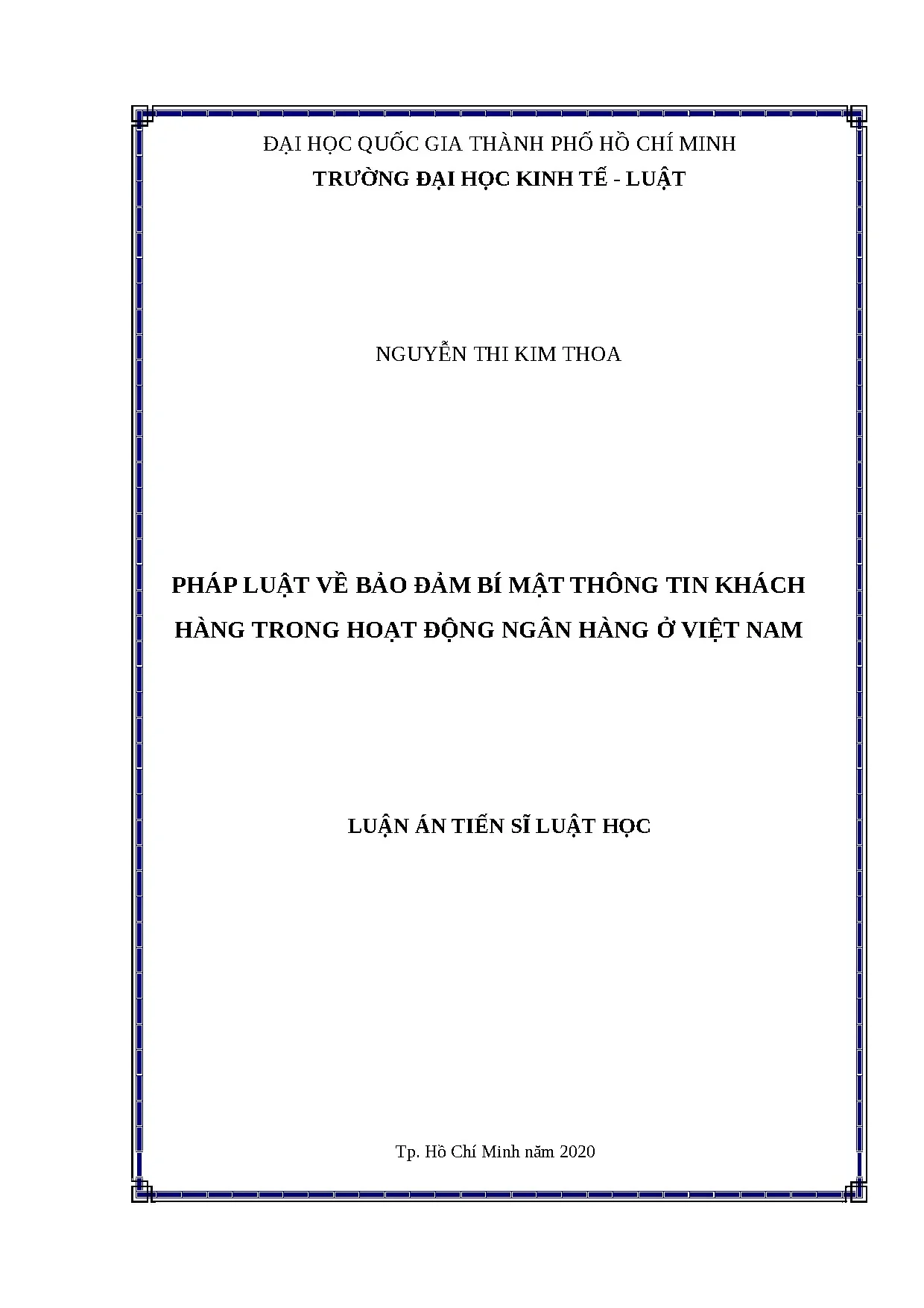 Bảo mật thông tin khách hàng ngân hàng Việt Nam: Luận án