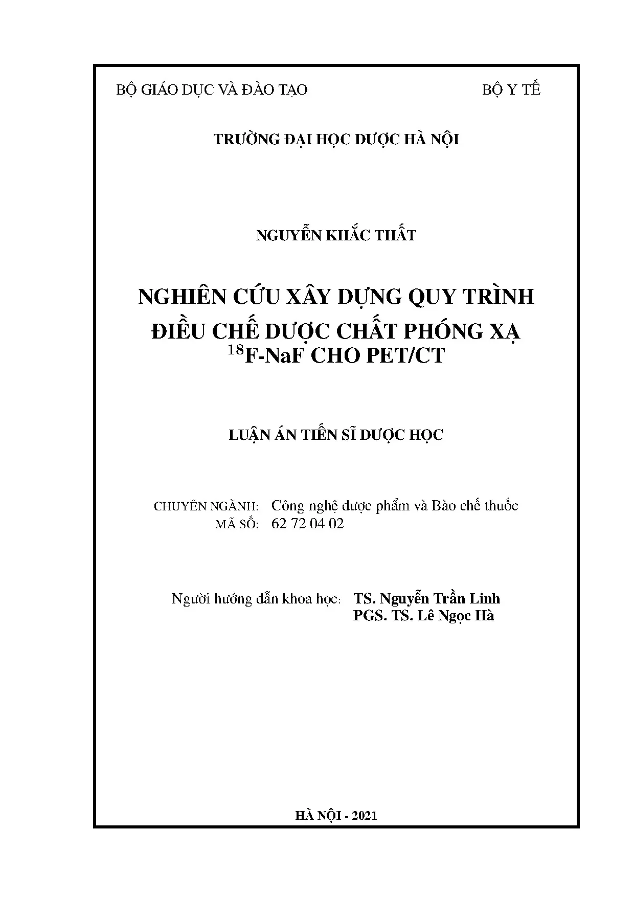 Nguyễn khắc thất nghiên cứu xây dựng quy trình điều chế dược