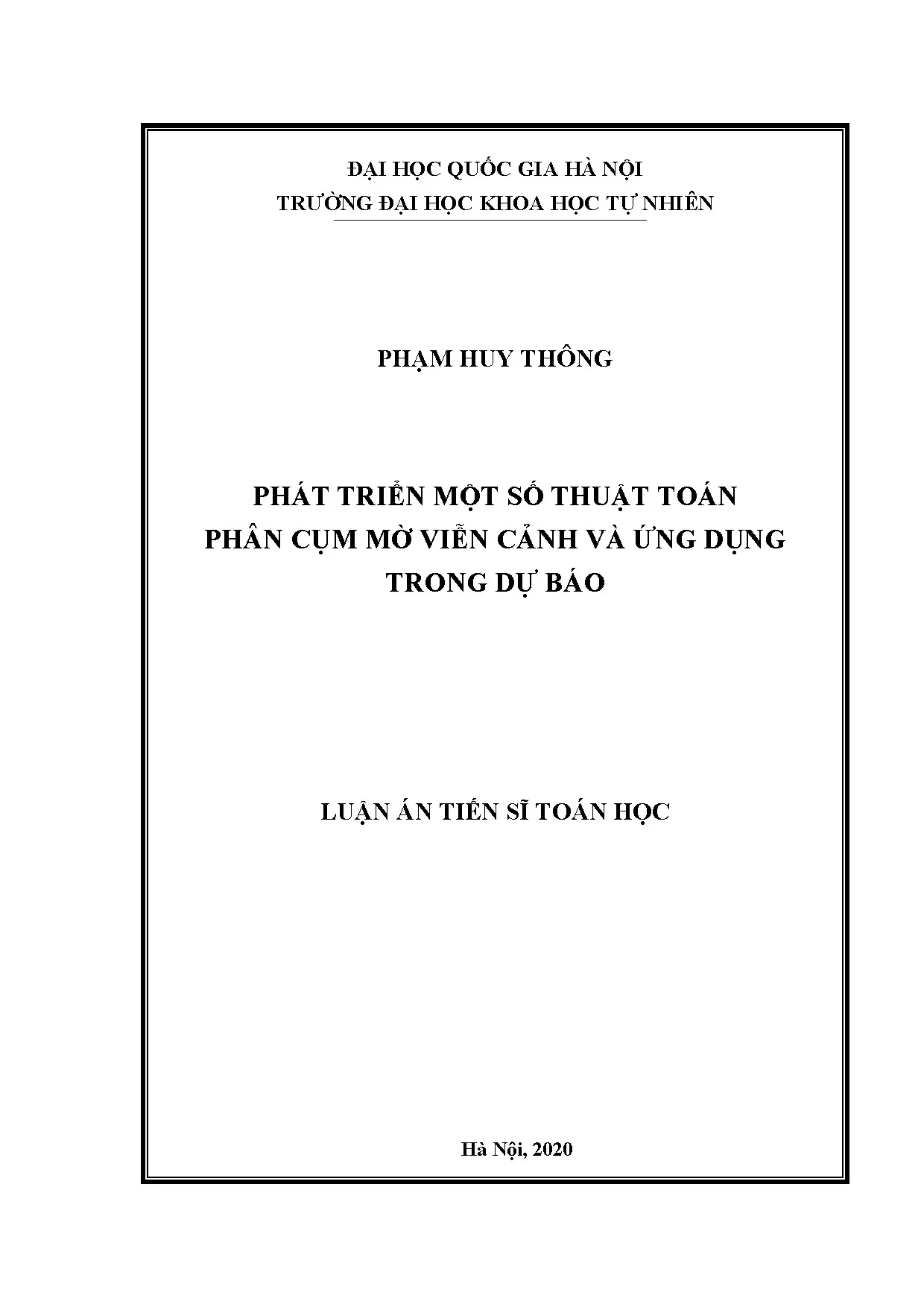 Thuật toán phân cụm mờ viễn cảnh và ứng dụng dự báo