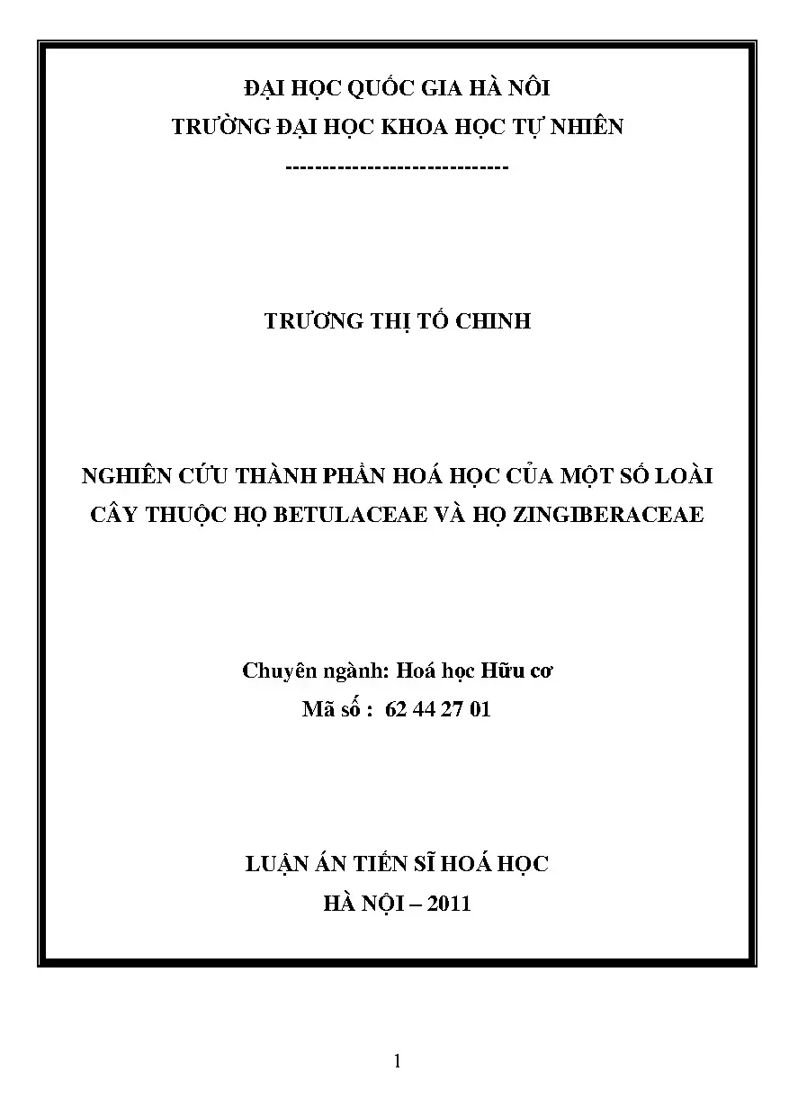 Nghiên cứu thành phần hóa học cây Betulaceae và Zingiberaceae