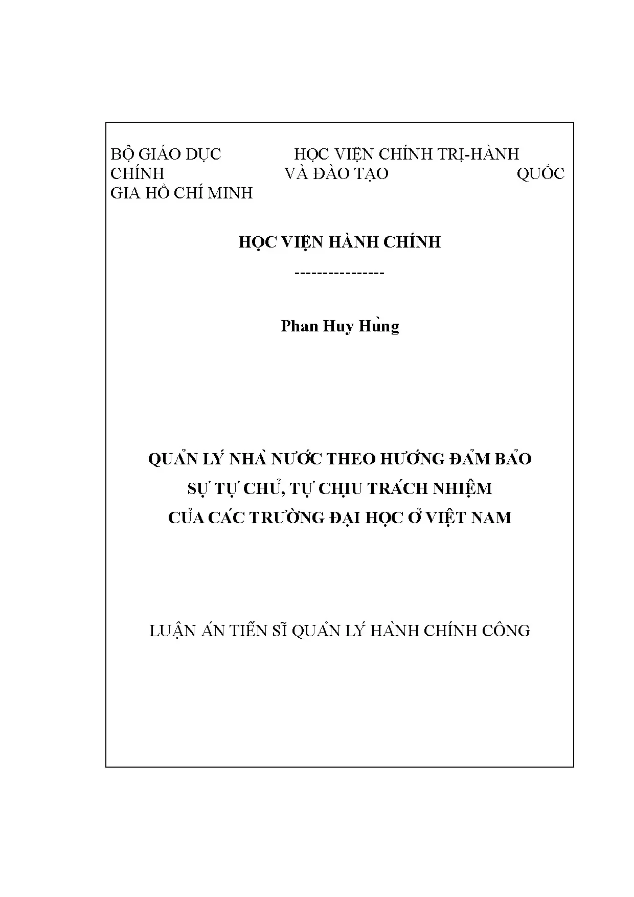 Quản lý nhà nước đảm bảo tự chủ các trường đại học ở Việt Nam