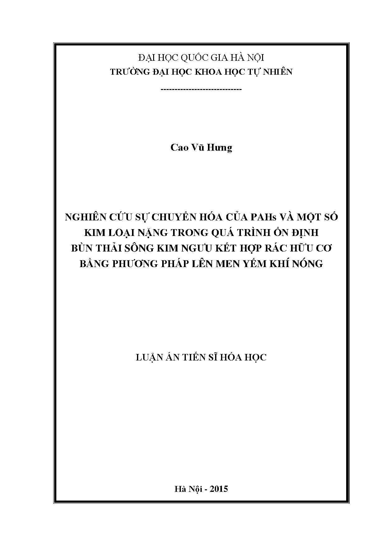 Nghiên cứu chuyển hóa PAHs và kim loại nặng trong bùn thải
