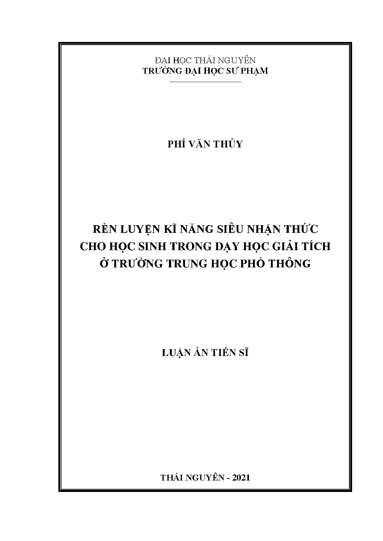 Rèn luyện kỹ năng siêu nhận thức dạy học Giải tích THPT