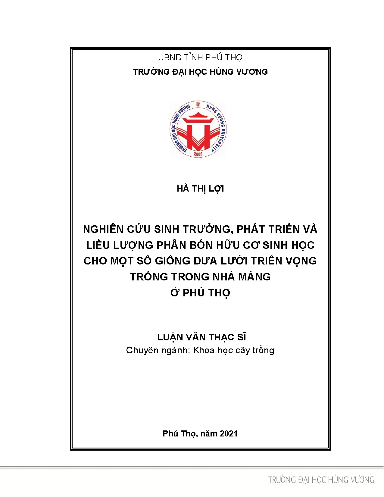 Nghiên cứu sinh trưởng phát triển và liều lượng phân bón hữu