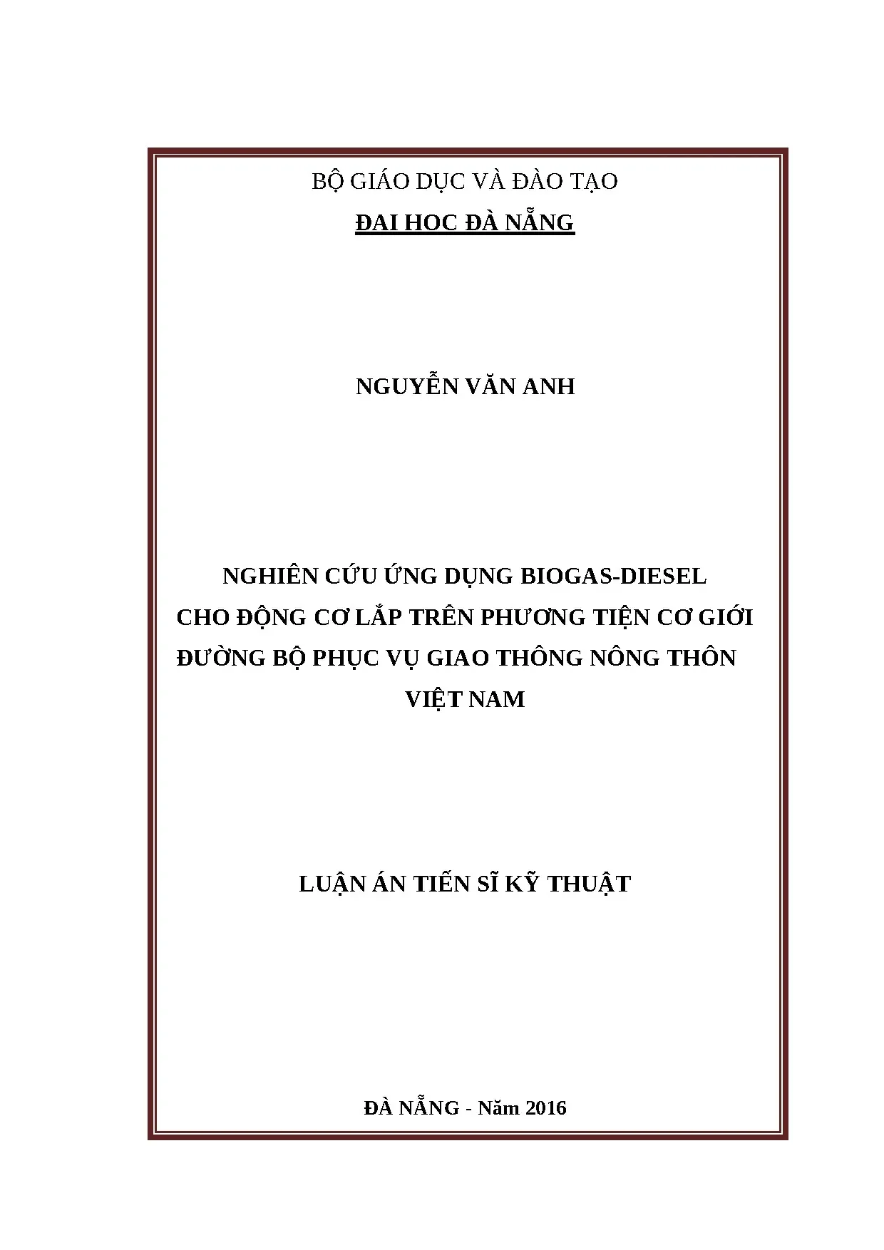 Ứng dụng Biogas-Diesel cho động cơ giao thông nông thôn Việt Nam